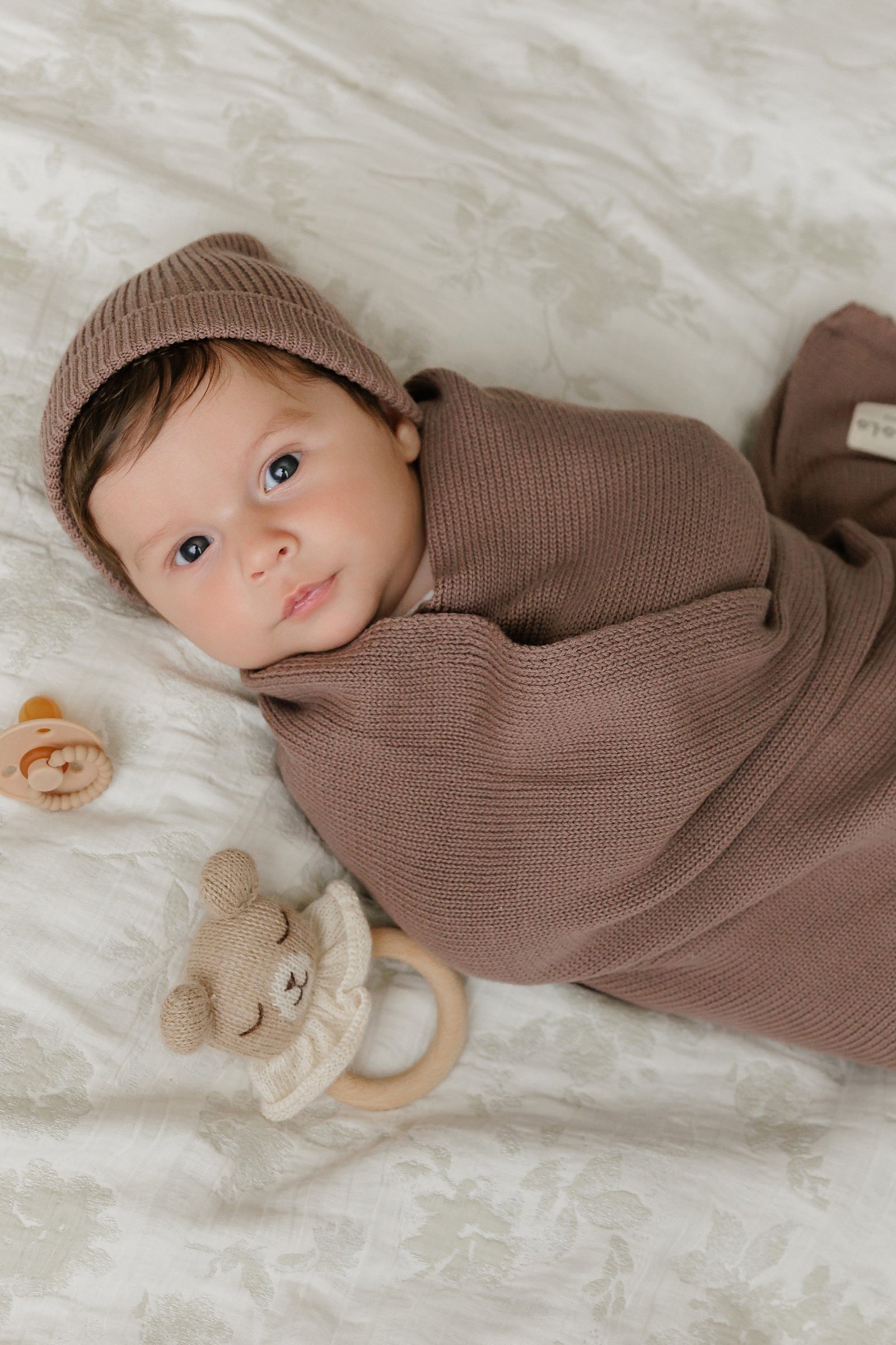 Luxe Collection Knit Baby Blanket + Hat Set with Gift Box, 100% Organic Cotton
