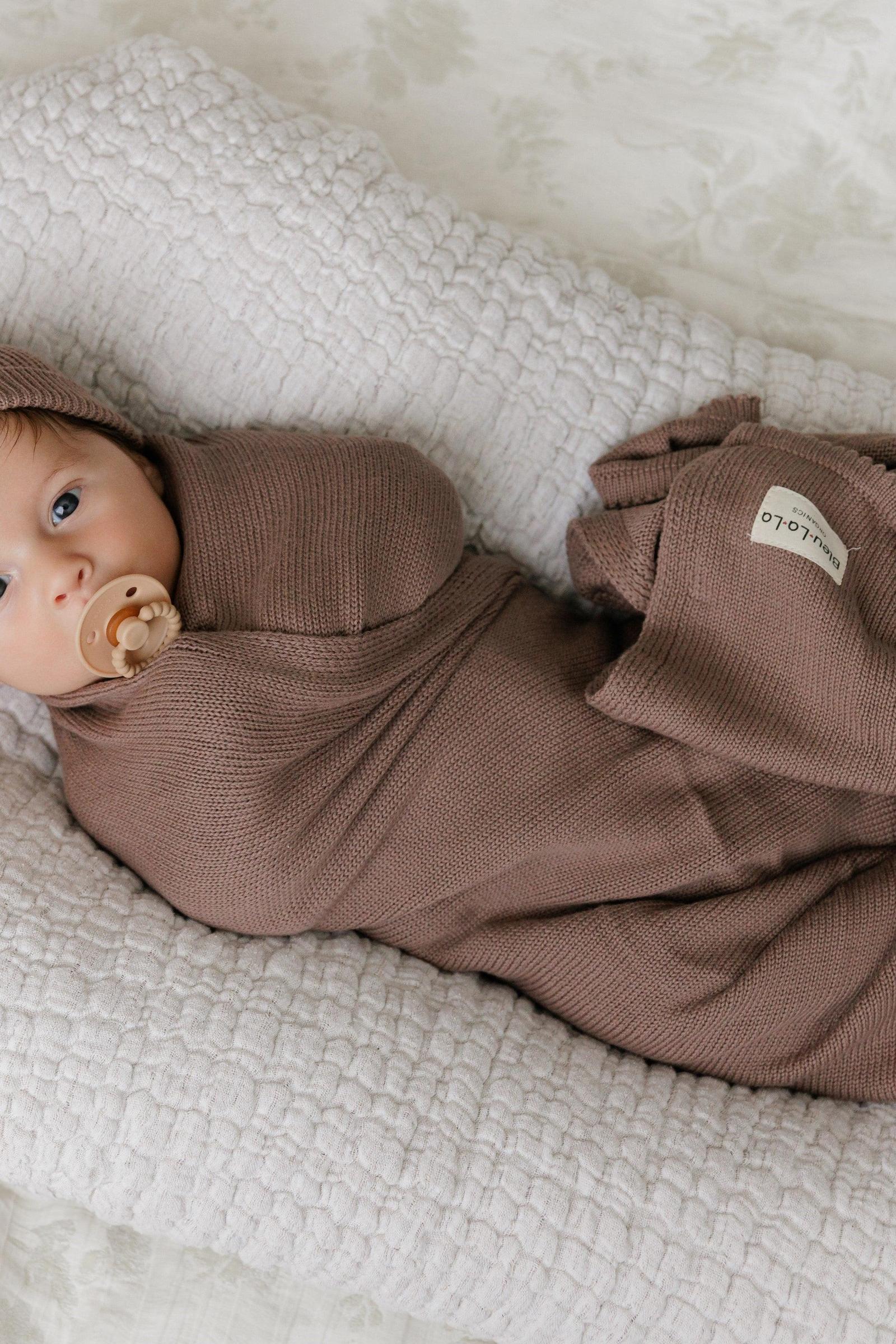 Luxe Collection Knit Baby Blanket + Hat Set with Gift Box, 100% Organic Cotton