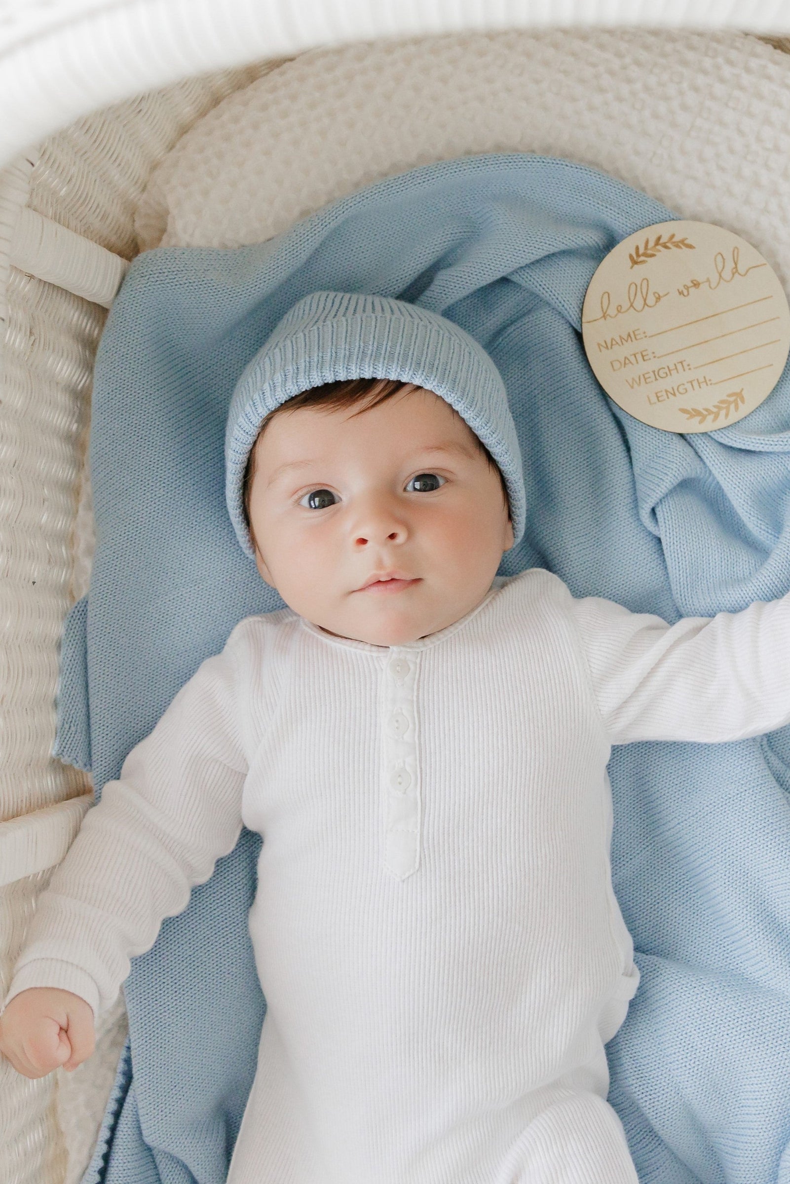 Luxe Collection Knit Baby Blanket + Hat Set with Gift Box, 100% Organic Cotton