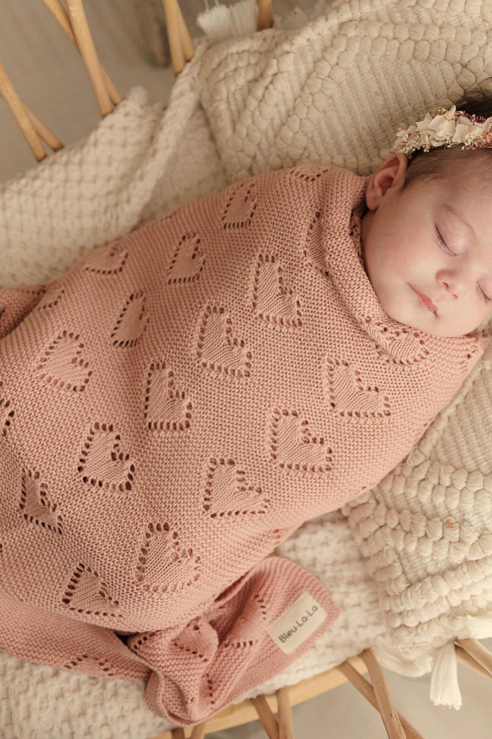 Knit Heart Luxury Swaddle Blanket, 100% OEKO Tex Pima Cotton