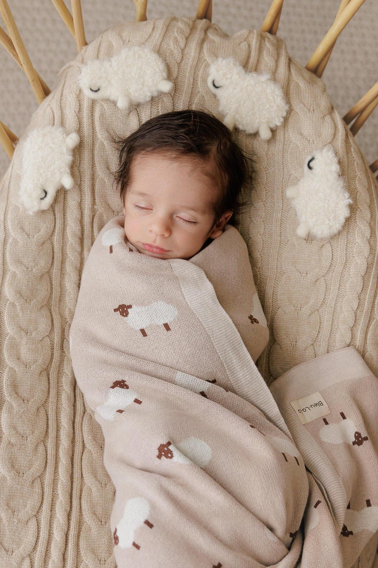 Sheep Knit Luxury Swaddle Blanket, 100% OEKO Tex Pima Cotton