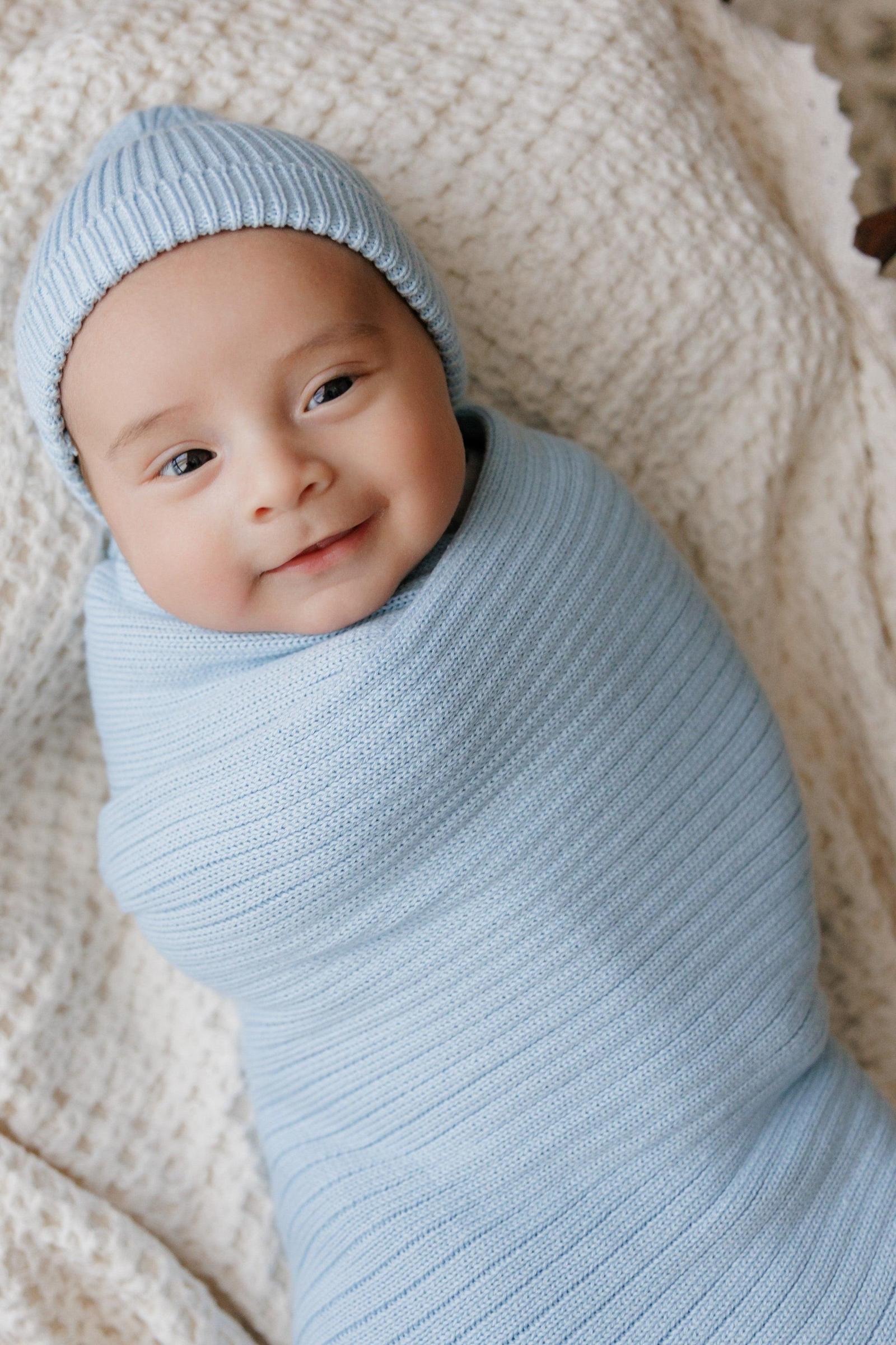Organic Ribbed Knit Cotton Swaddle Blanket, 100% Organic Cotton