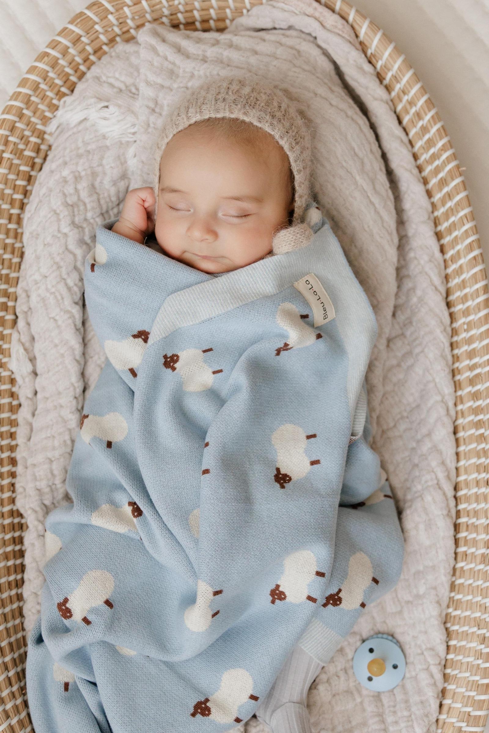 Sheep Knit Luxury Swaddle Blanket, 100% OEKO Tex Pima Cotton