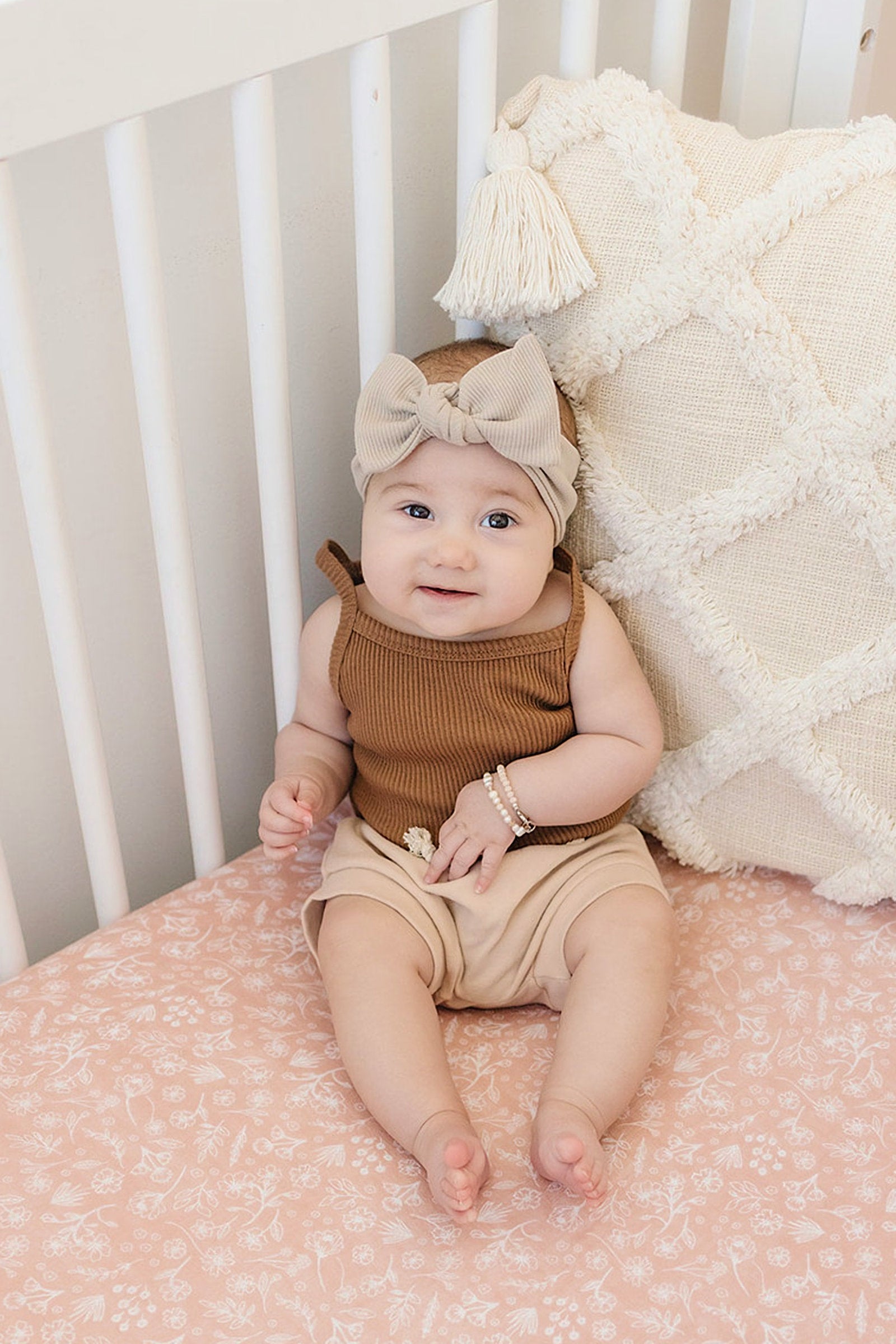 Baby Girl Oatmeal Ribbed Head Wrap, Organic Cotton, Baby