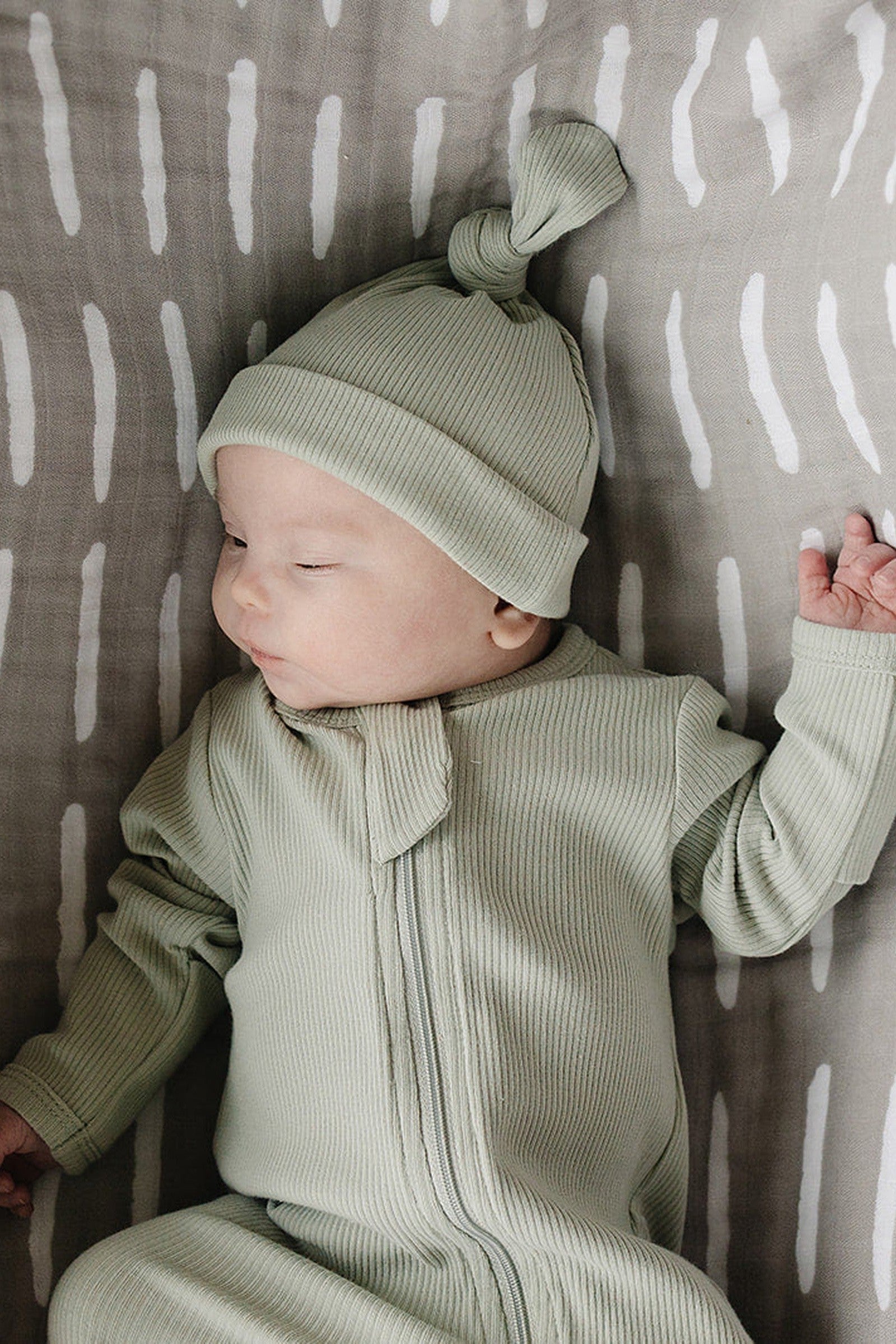 Sage Ribbed Newborn Knot Hat, Organic Cotton, Baby Essentials