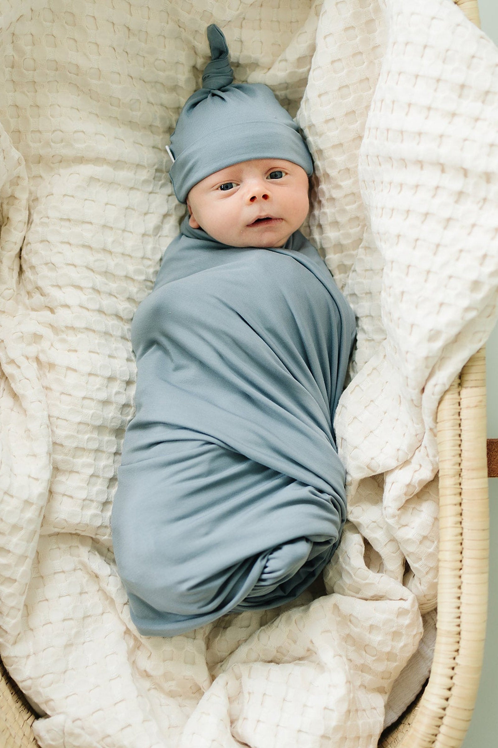 Dusty Blue Swaddle Blanket + Hat OR Head Wrap Set | Bamboo | Baby Essentials