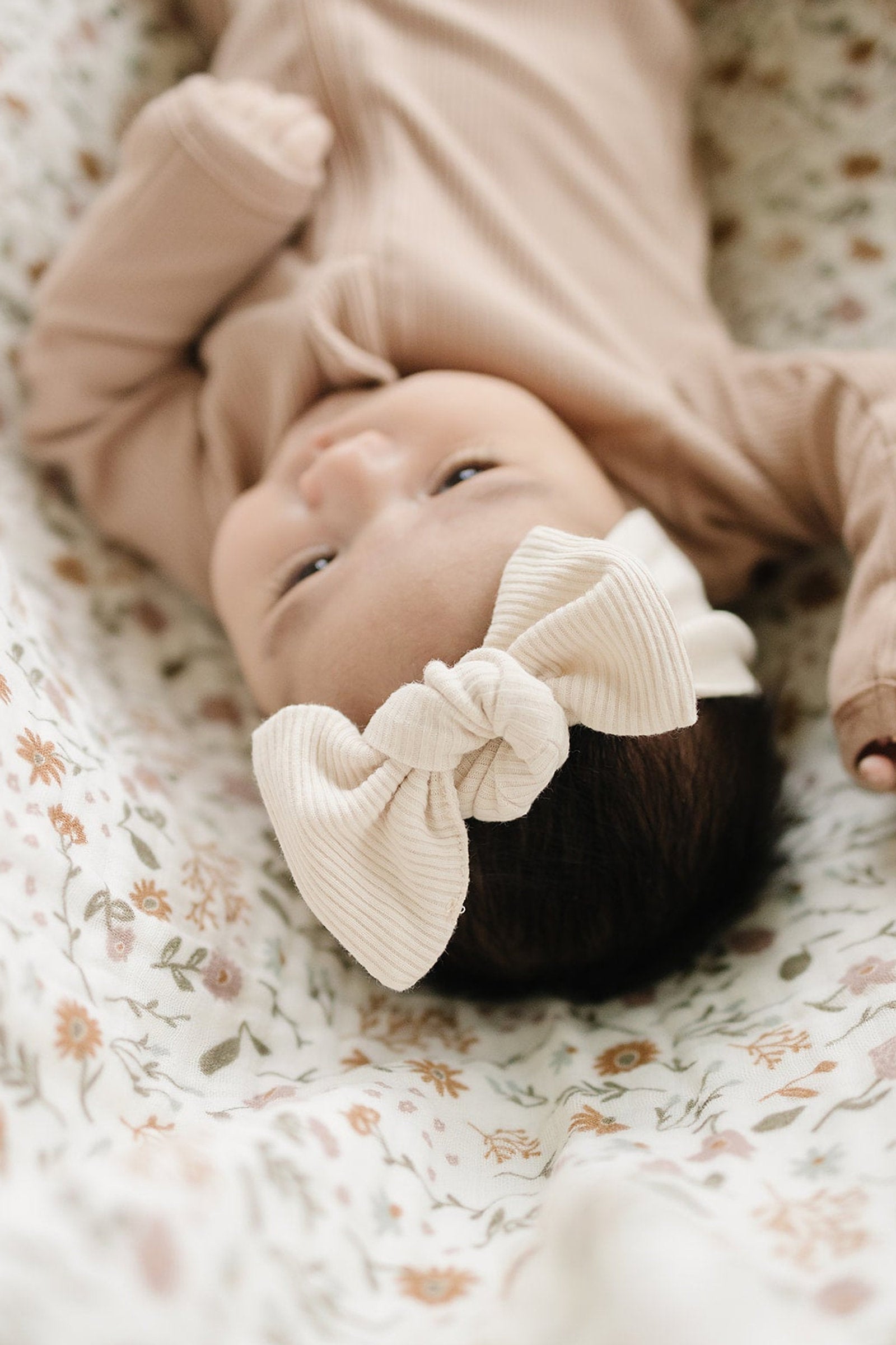 Baby Girl Vanilla Ribbed Head Wrap, Organic Cotton
