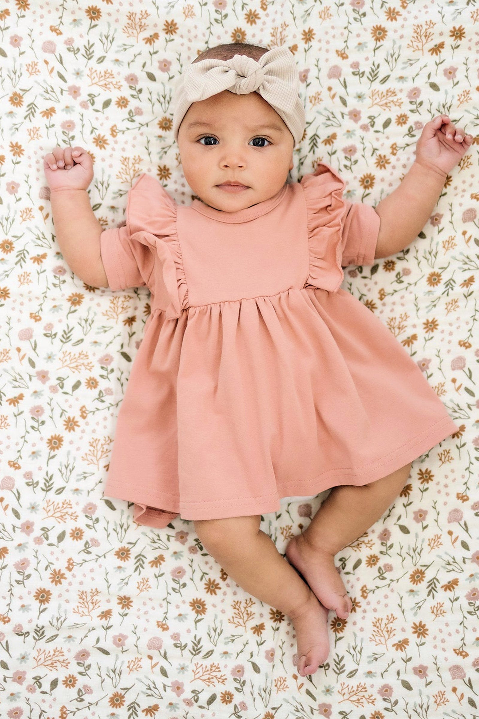 Baby Girl Vanilla Ribbed Head Wrap, Organic Cotton