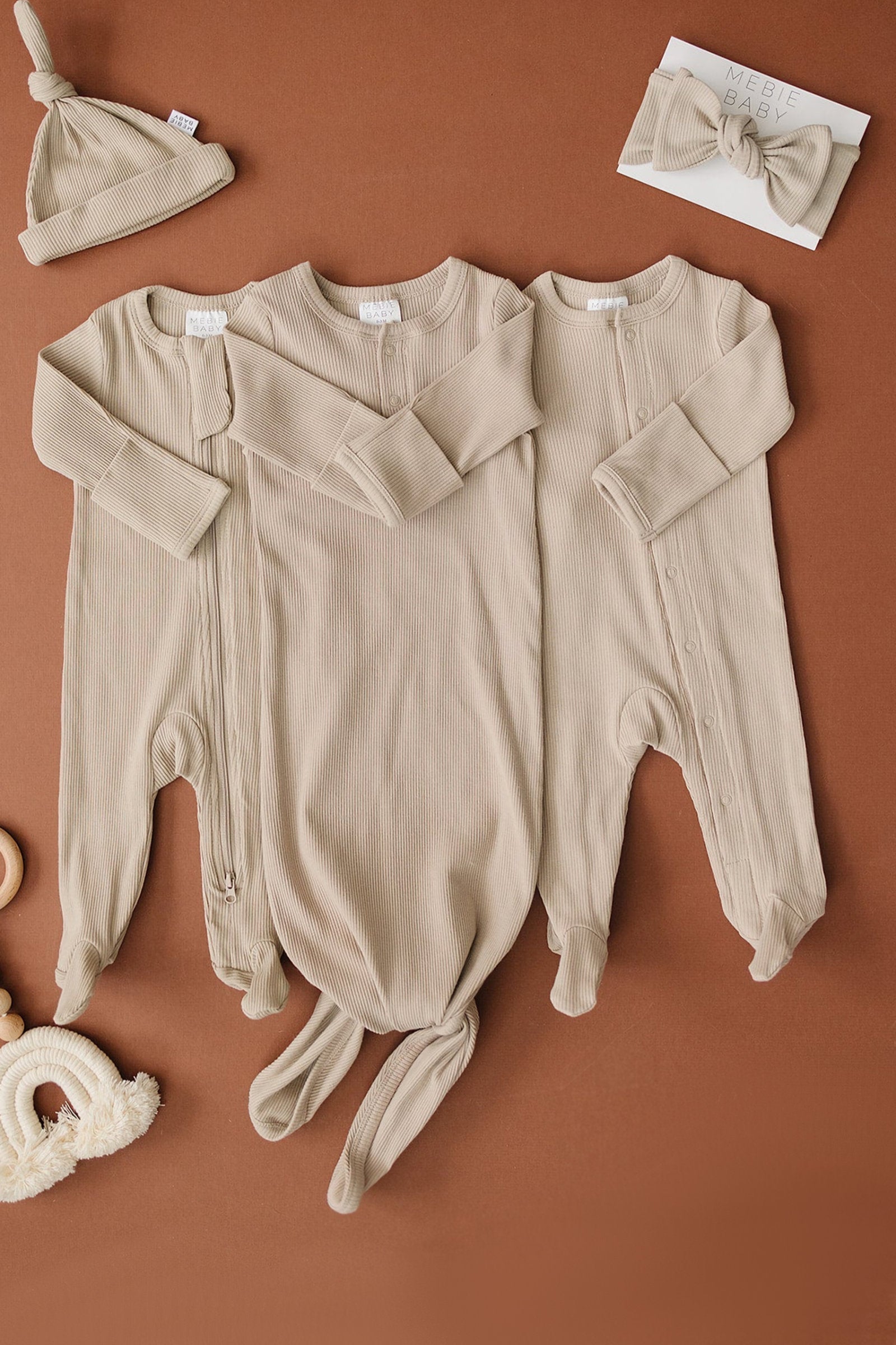 Oatmeal Ribbed Knot Gown, Baby Essentials, Organic Cotton