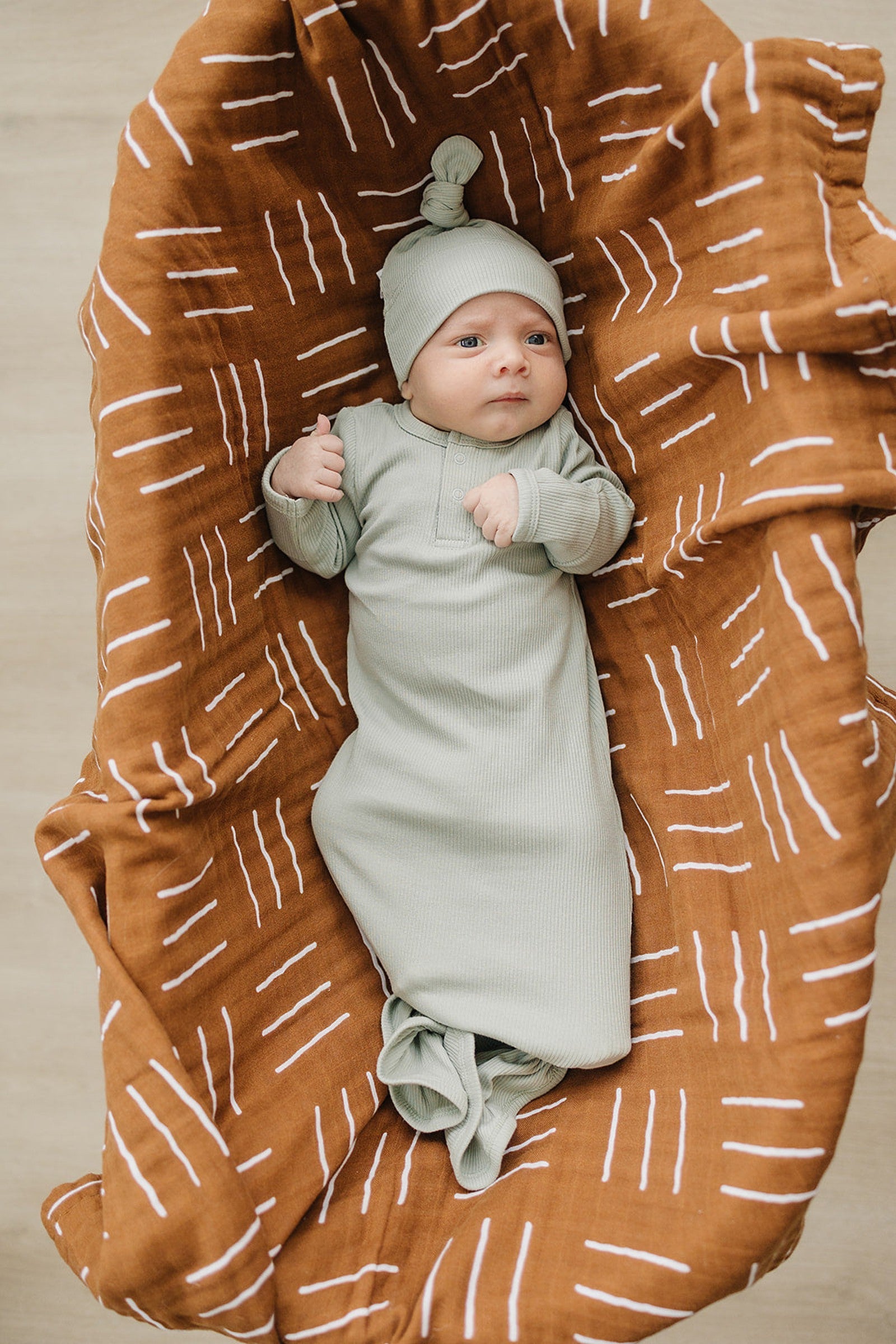Sage Ribbed Newborn Knot Hat, Organic Cotton, Baby Essentials