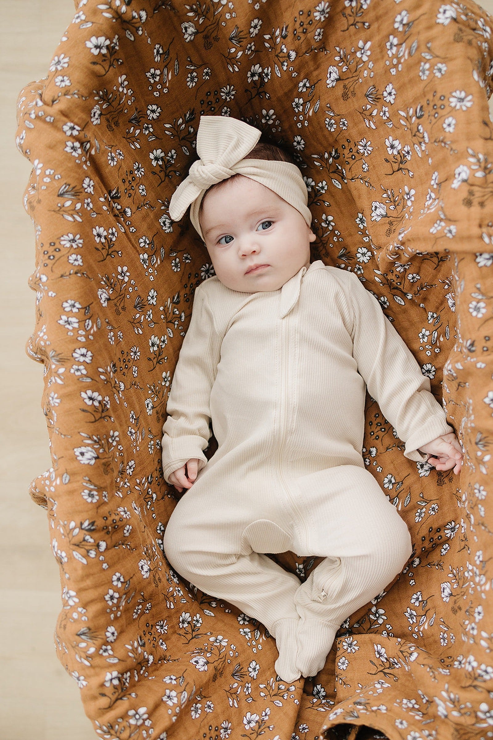 Vanilla Ribbed Zipper Footed Pajama, Organic Cotton, Baby Essentials