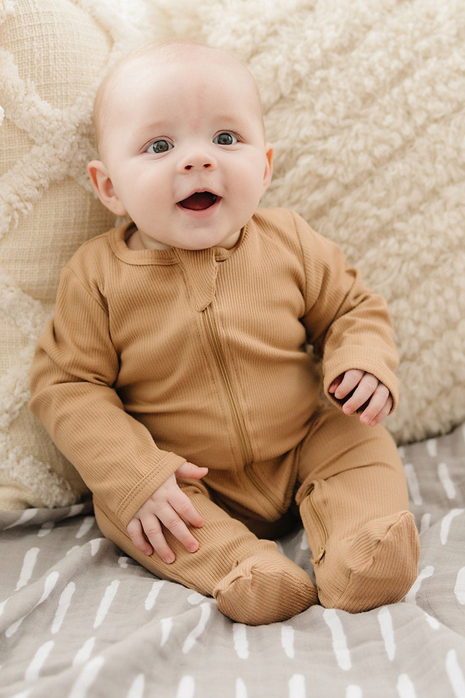 Cafe Ribbed Zipper Footed Pajama, Baby Essentials, Gender Neutral, Organic Cotton