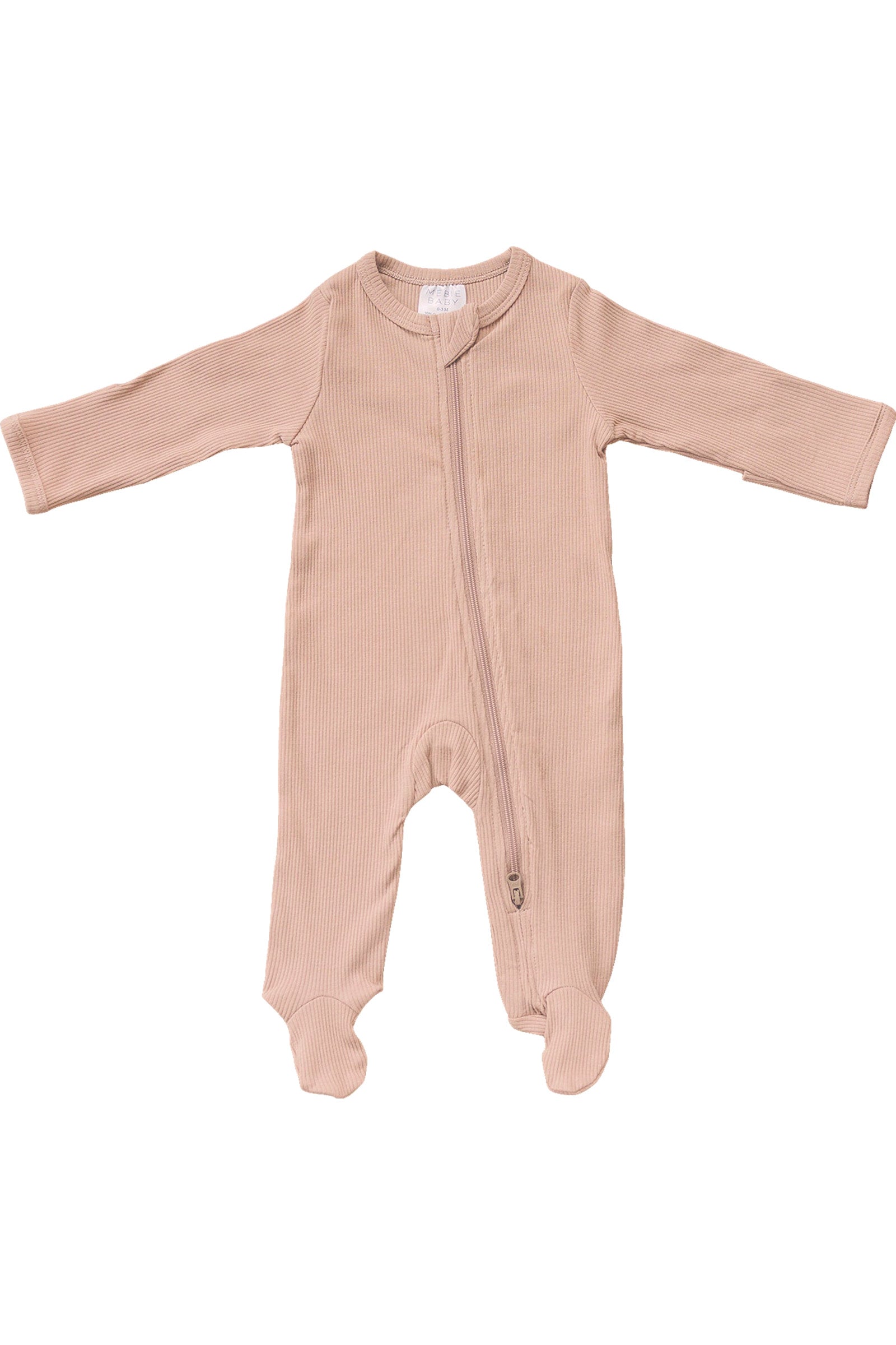 Pale Pink Ribbed Zipper Footed Pajama, Organic Cotton, Baby Essentials