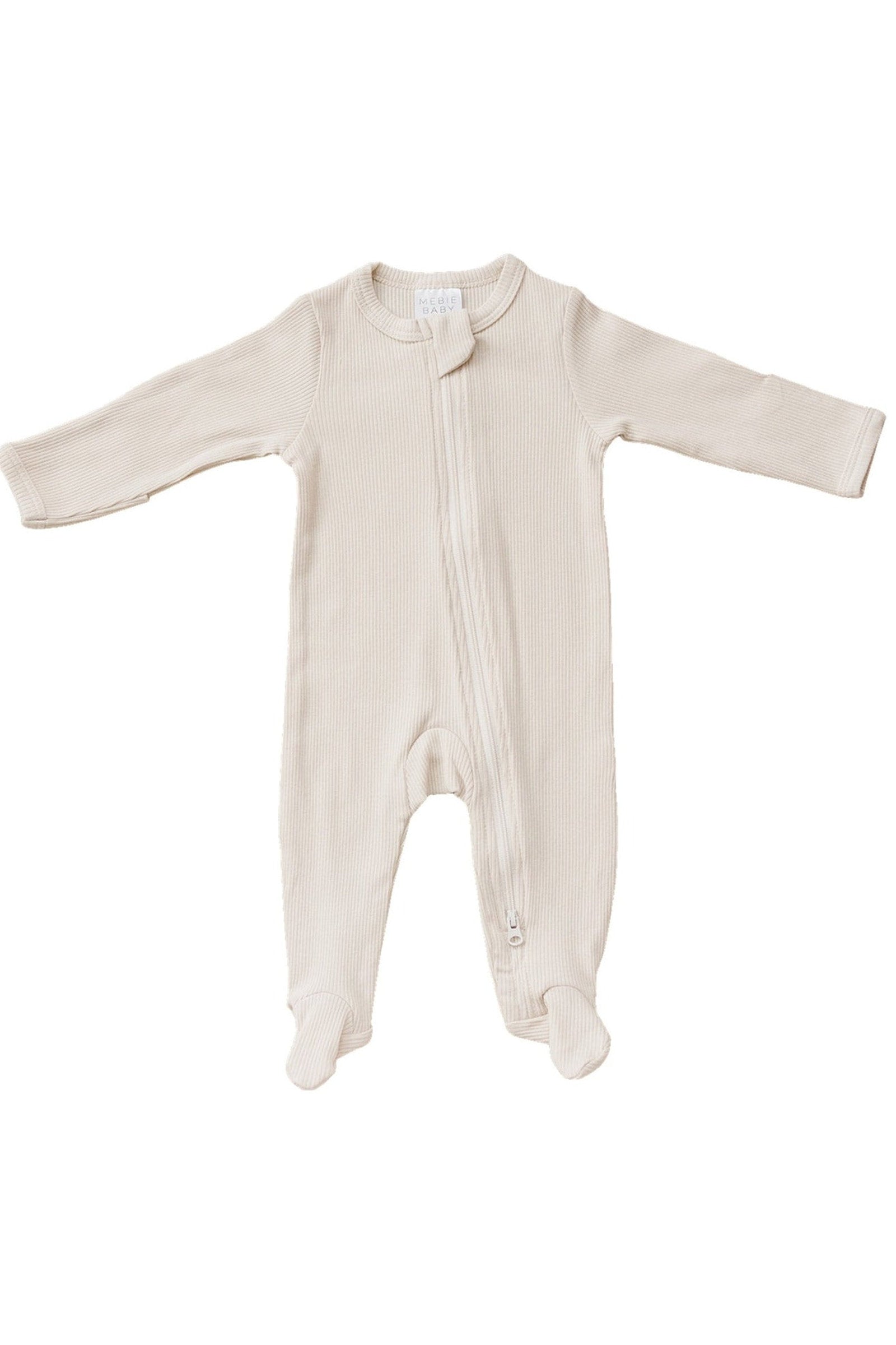Vanilla Ribbed Zipper Footed Pajama, Organic Cotton, Baby Essentials