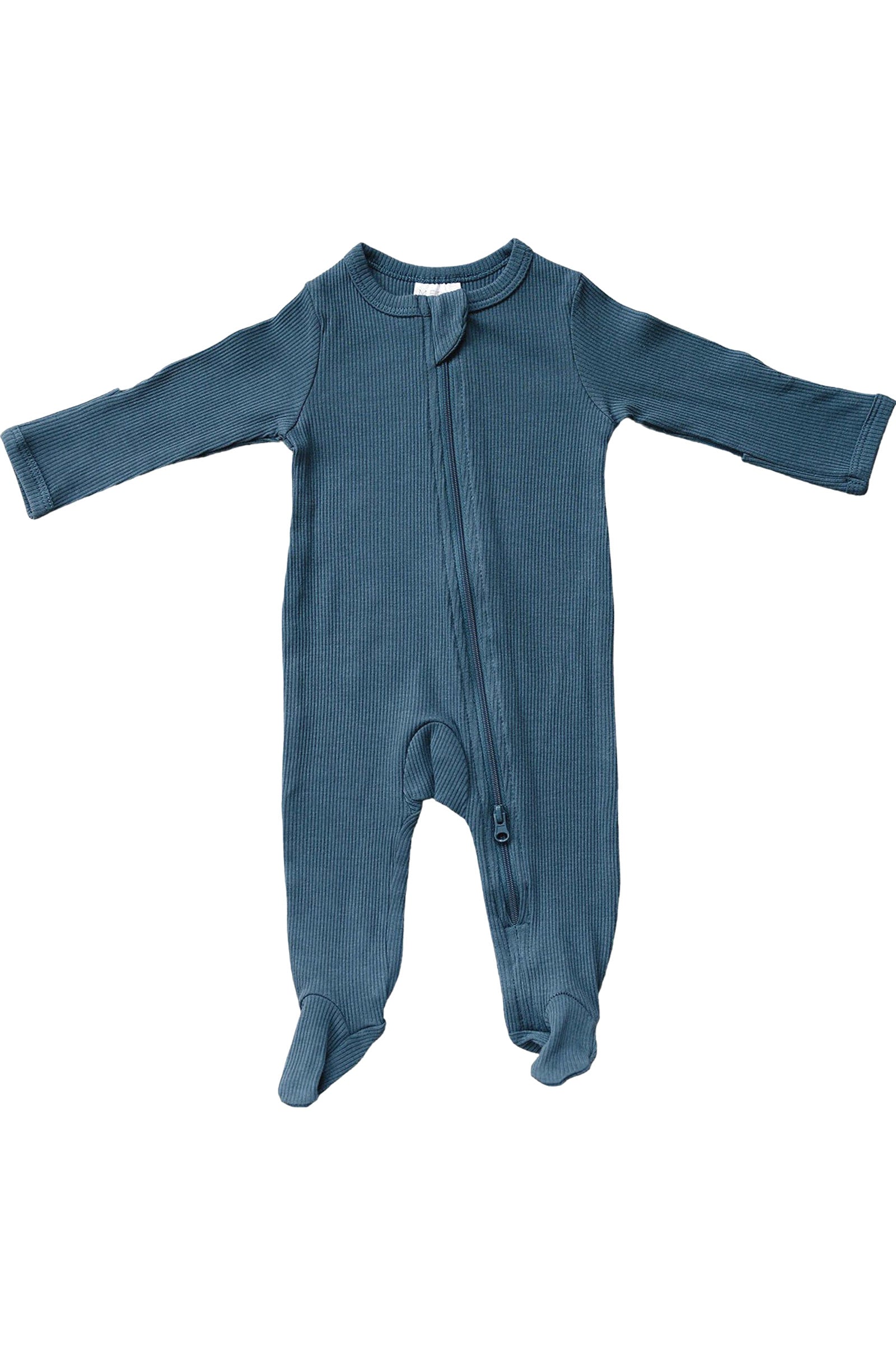 Navy Ribbed Zipper Footed Pajama, Organic Cotton, Baby Essentials