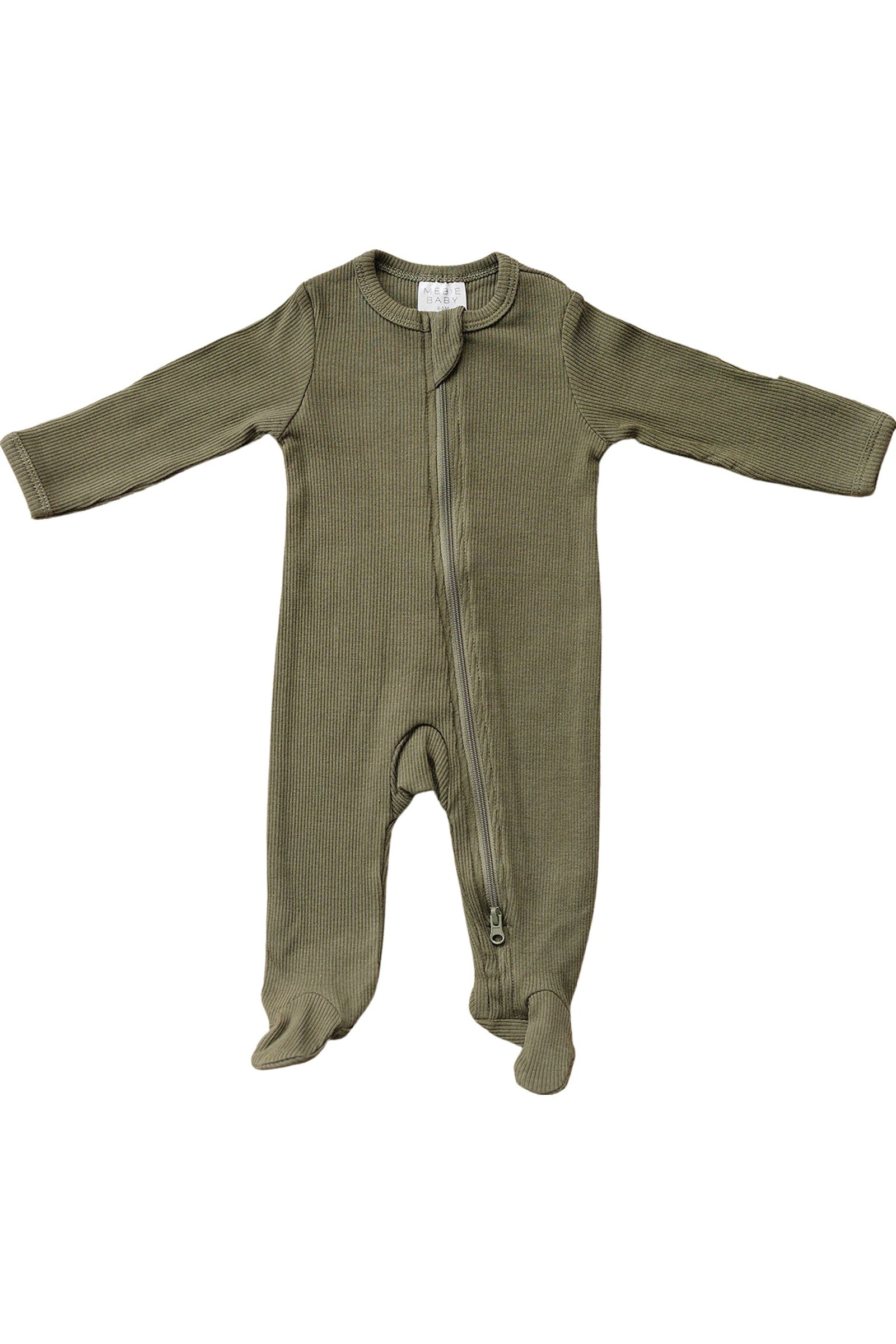Winter Green Ribbed Zipper Footed Pajama, Organic Cotton, Gender Neutral, Baby
