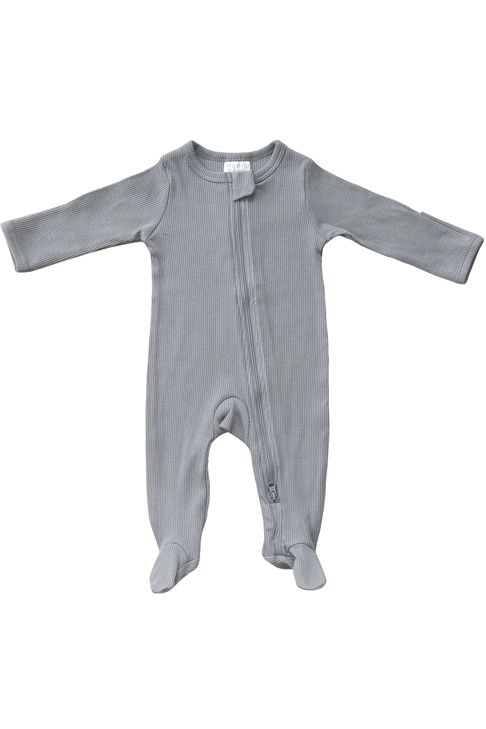 Grey Ribbed Zipper Footed Pajama, Organic Cotton, Baby Essentials