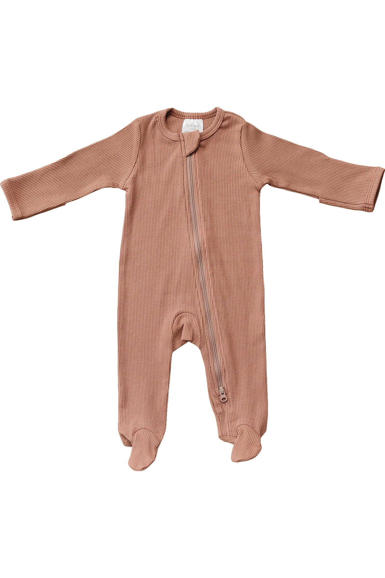Dusty Rose Ribbed Zipper Footed Pajama, Baby Essentials, Organic Cotton