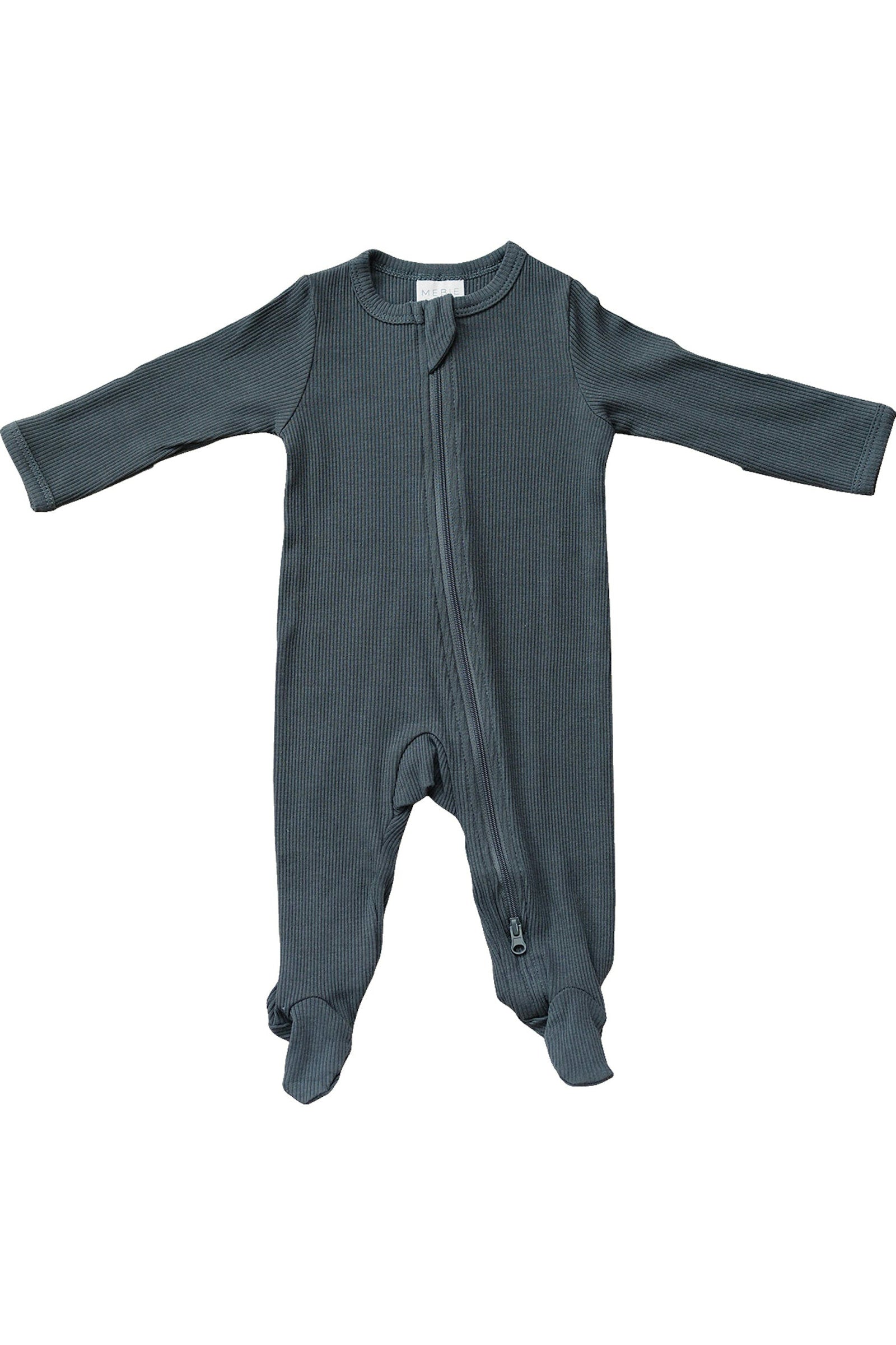 Charcoal Ribbed Zipper Footed Pajama, Baby Essentials, Organic Cotton