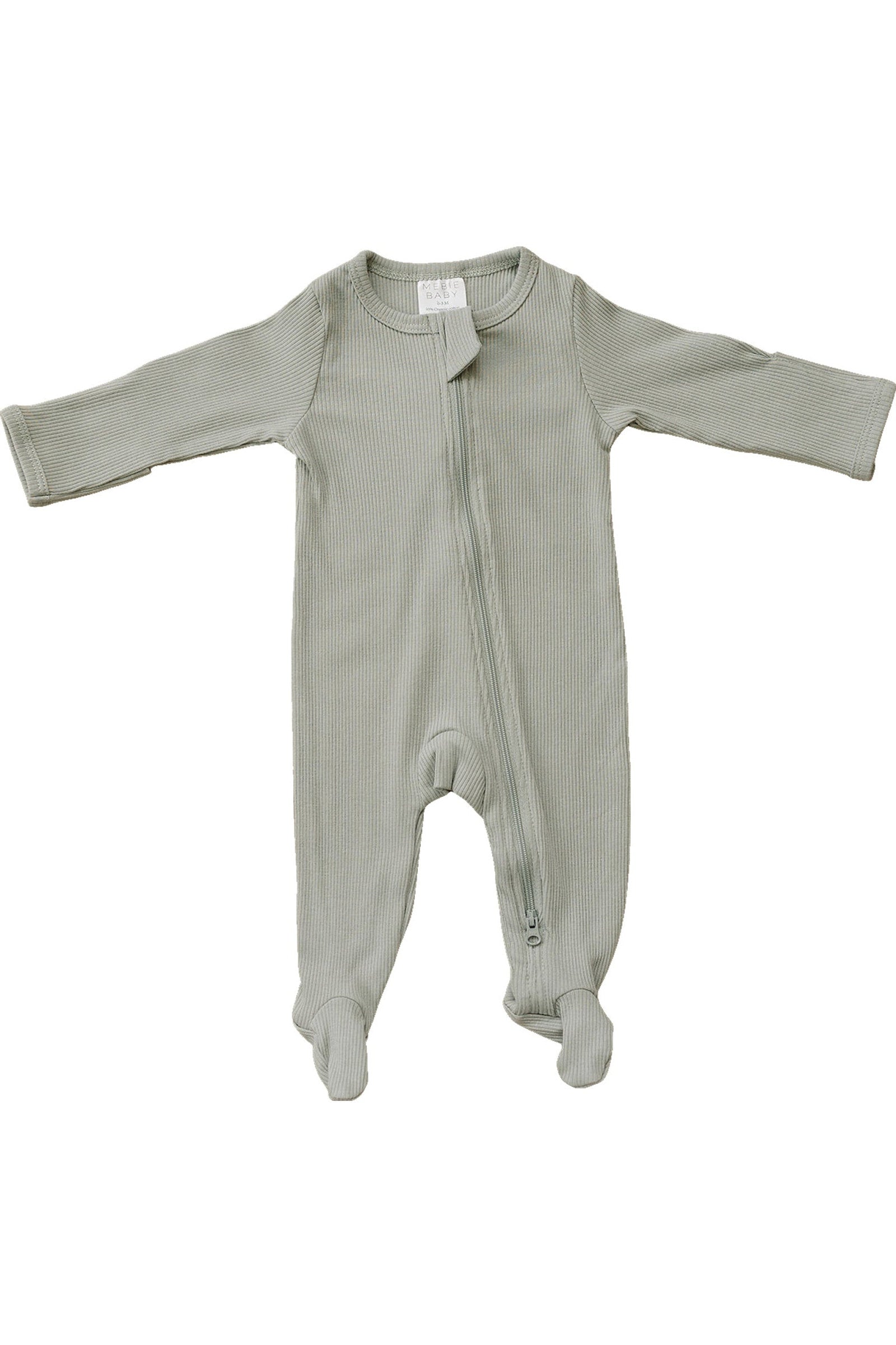Sage Ribbed Zipper Footed Pajama, Organic Cotton, Baby Essentials