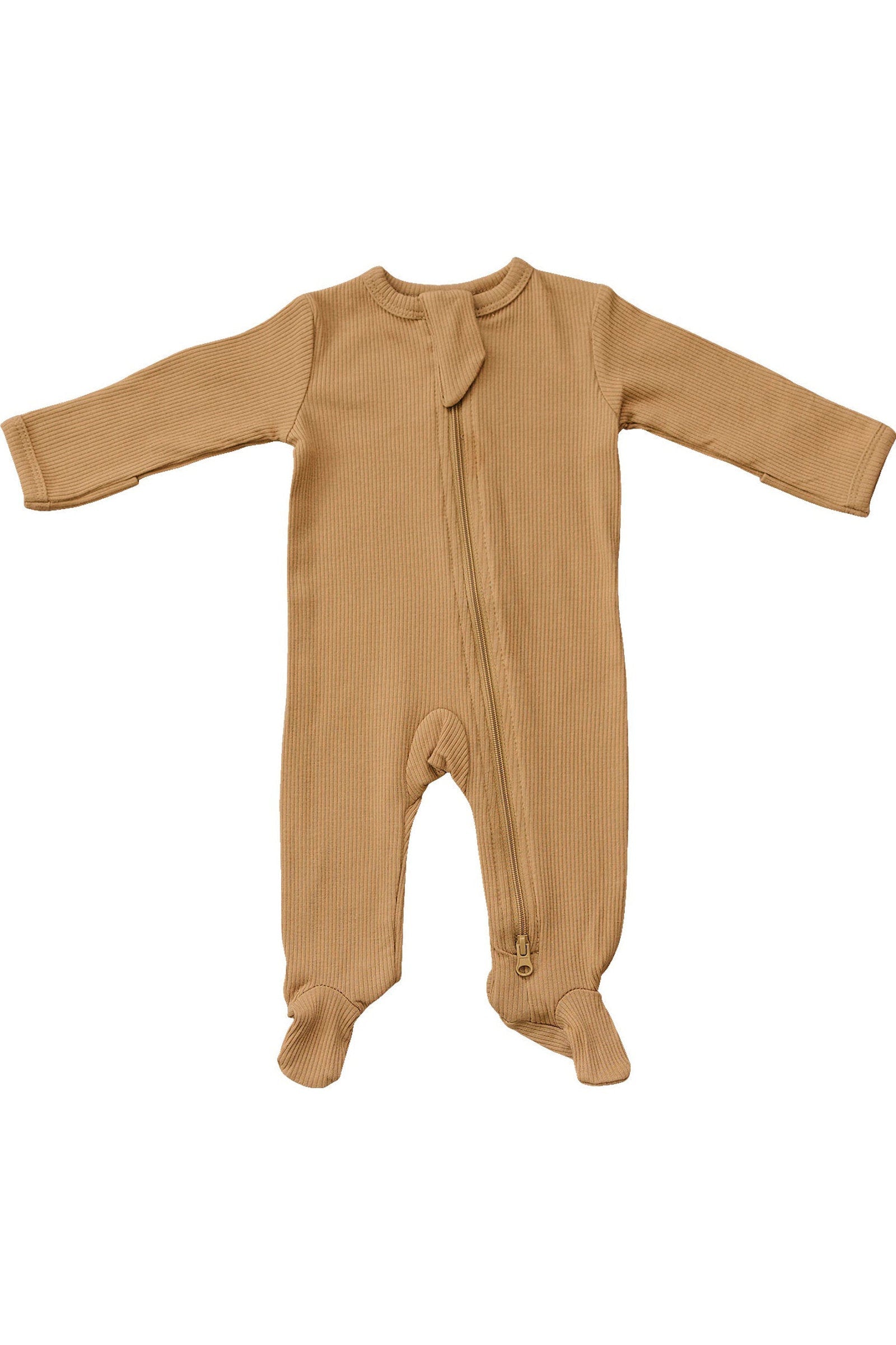 Cafe Ribbed Zipper Footed Pajama, Baby Essentials, Gender Neutral, Organic Cotton