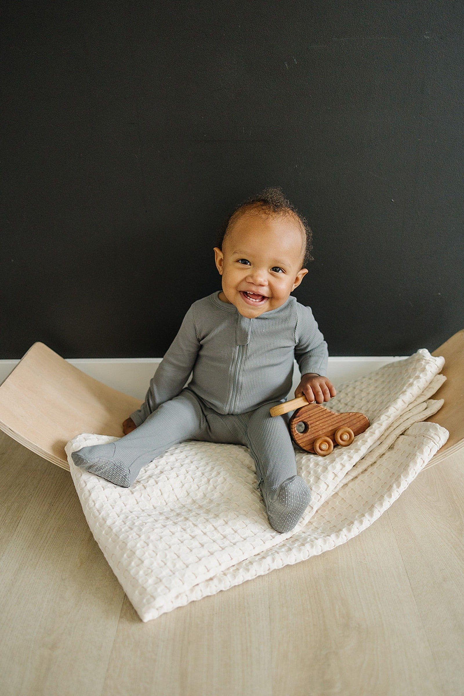 Grey Ribbed Zipper Footed Pajama, Organic Cotton, Baby Essentials