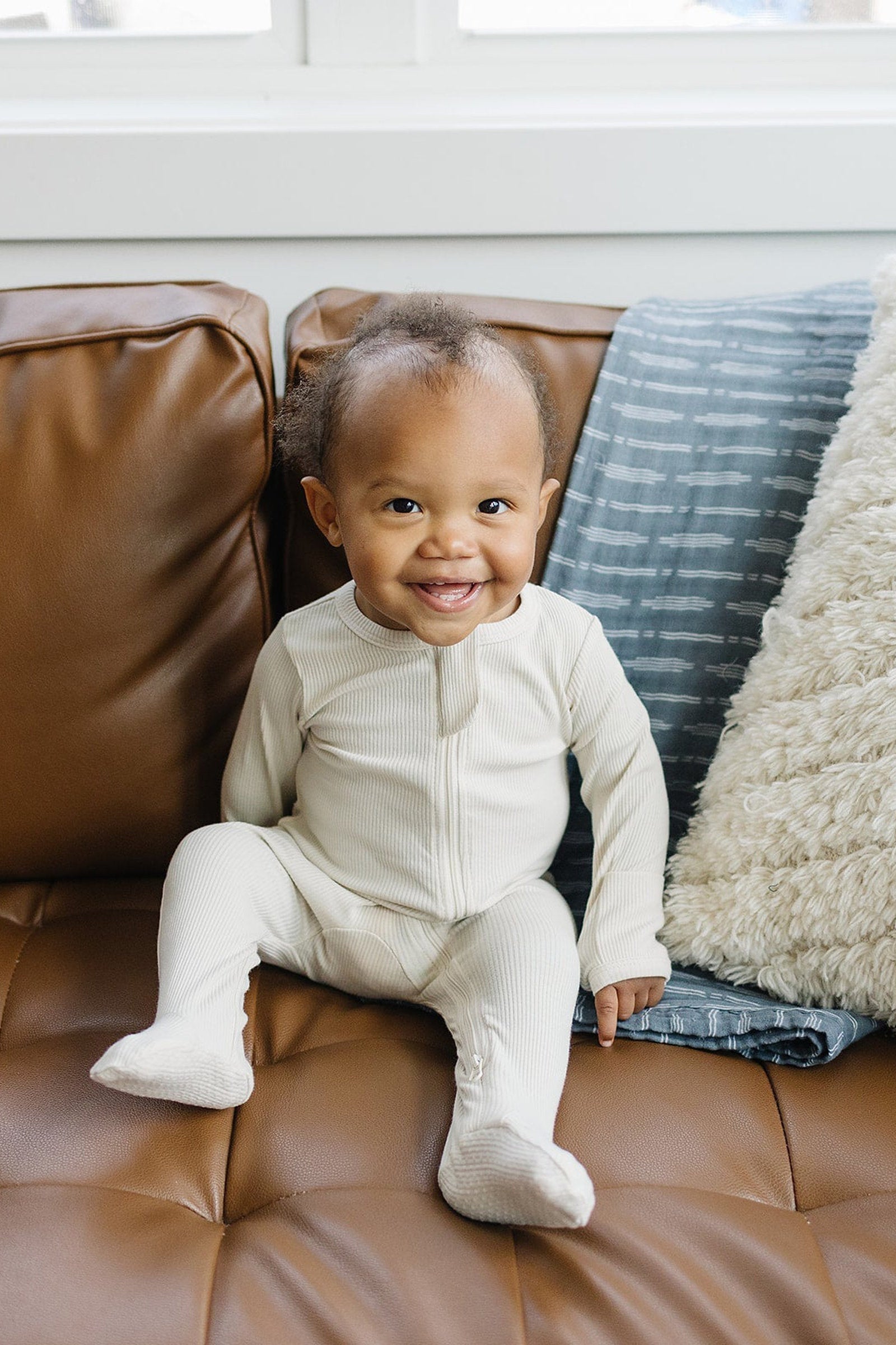 Vanilla Ribbed Zipper Footed Pajama, Organic Cotton, Baby Essentials