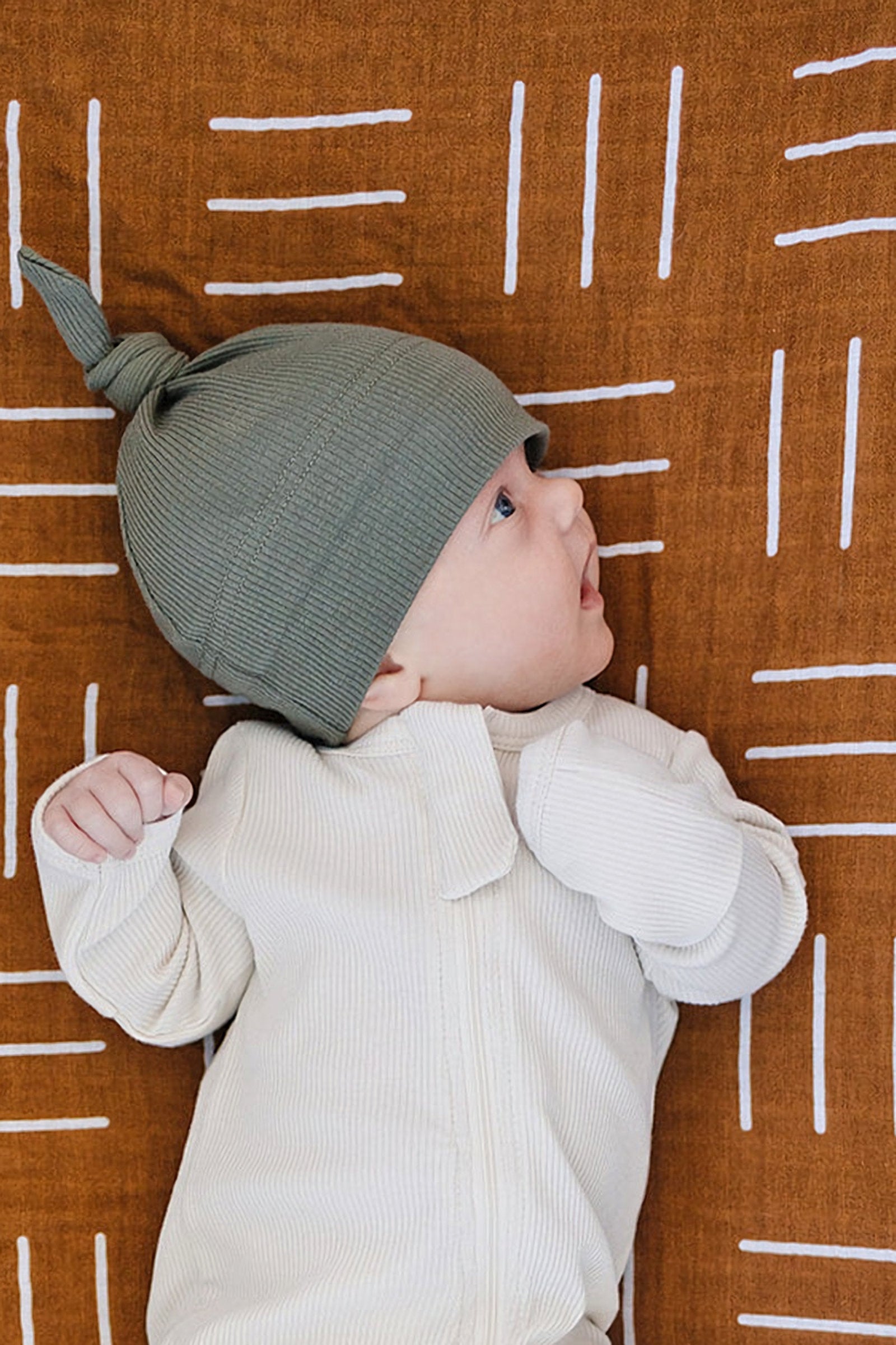 Winter Green Ribbed Newborn Knot Hat, Organic Cotton, Baby Essentials
