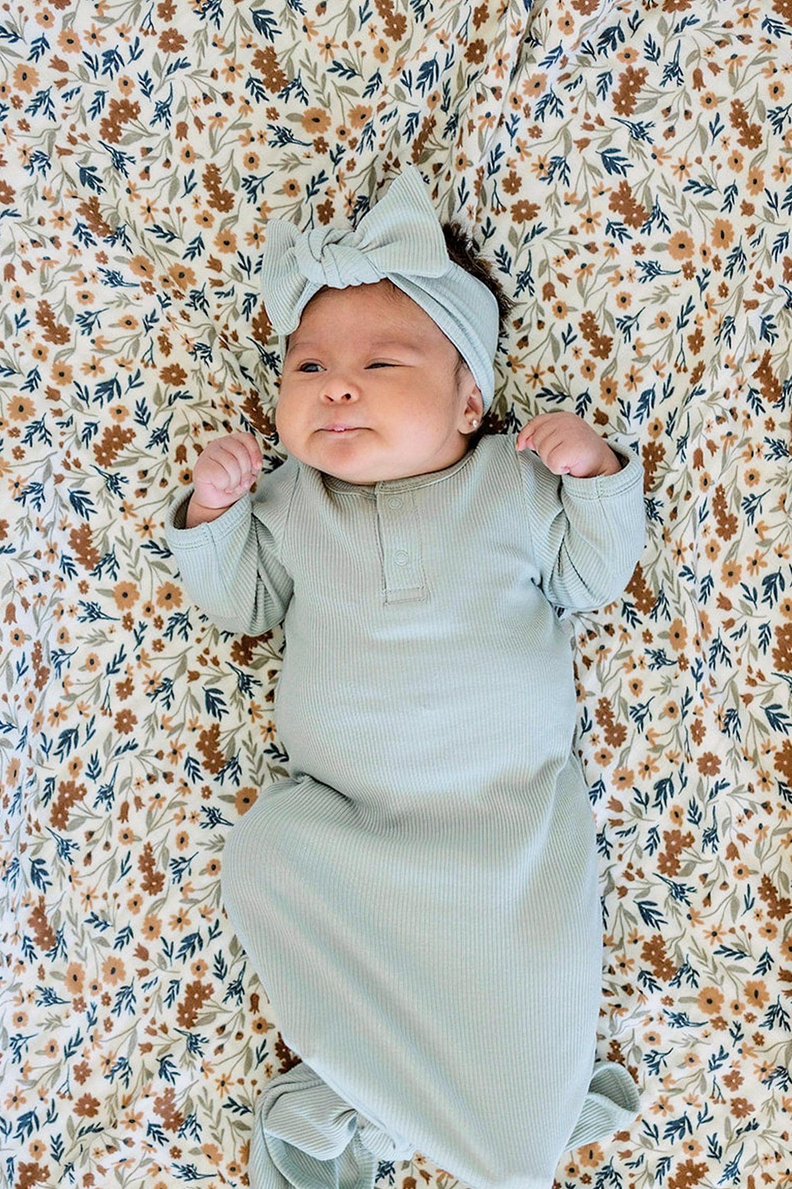 Baby Girl Sage Ribbed Head Wrap, Organic Cotton, Baby