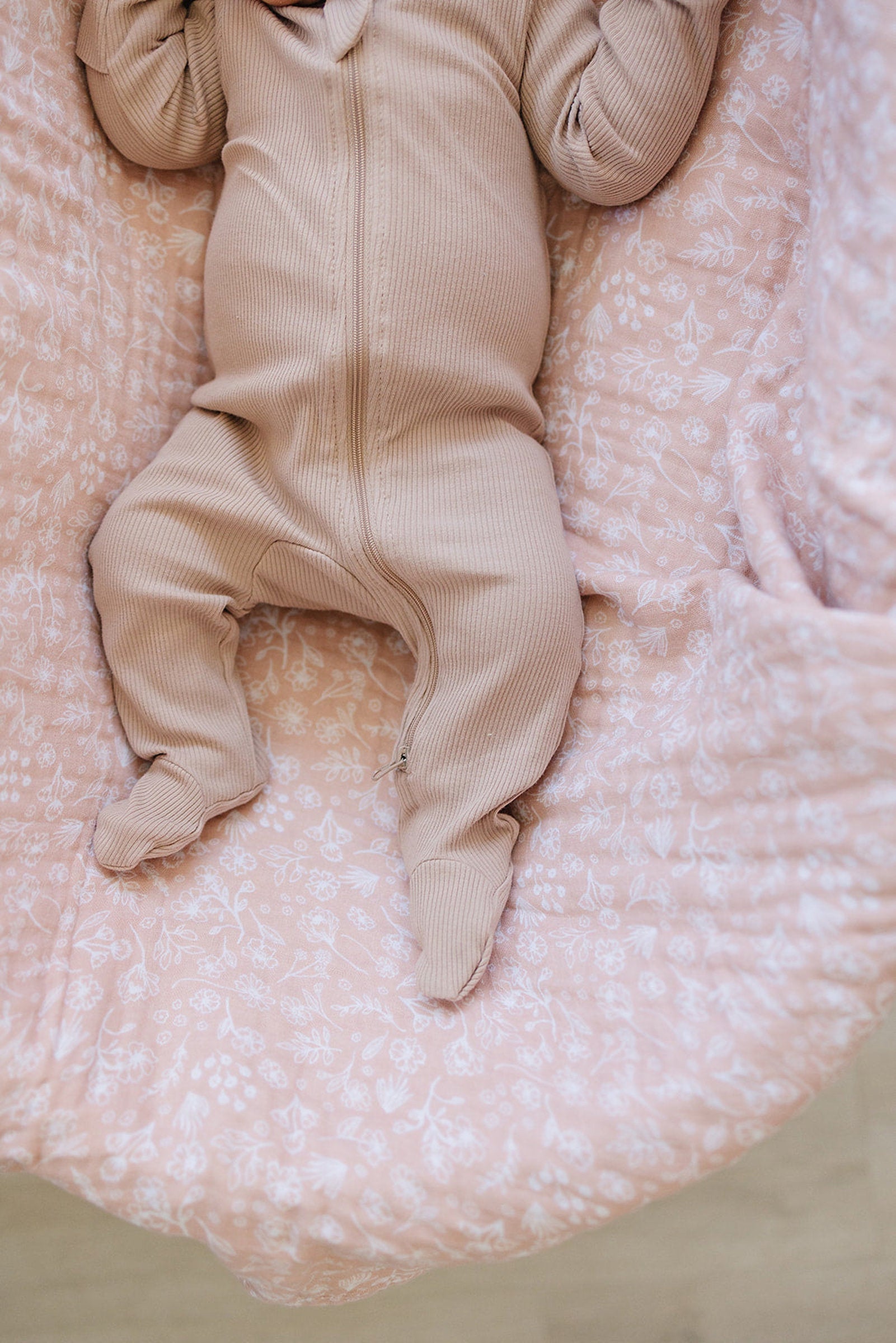 Pale Pink Ribbed Zipper Footed Pajama, Organic Cotton, Baby Essentials