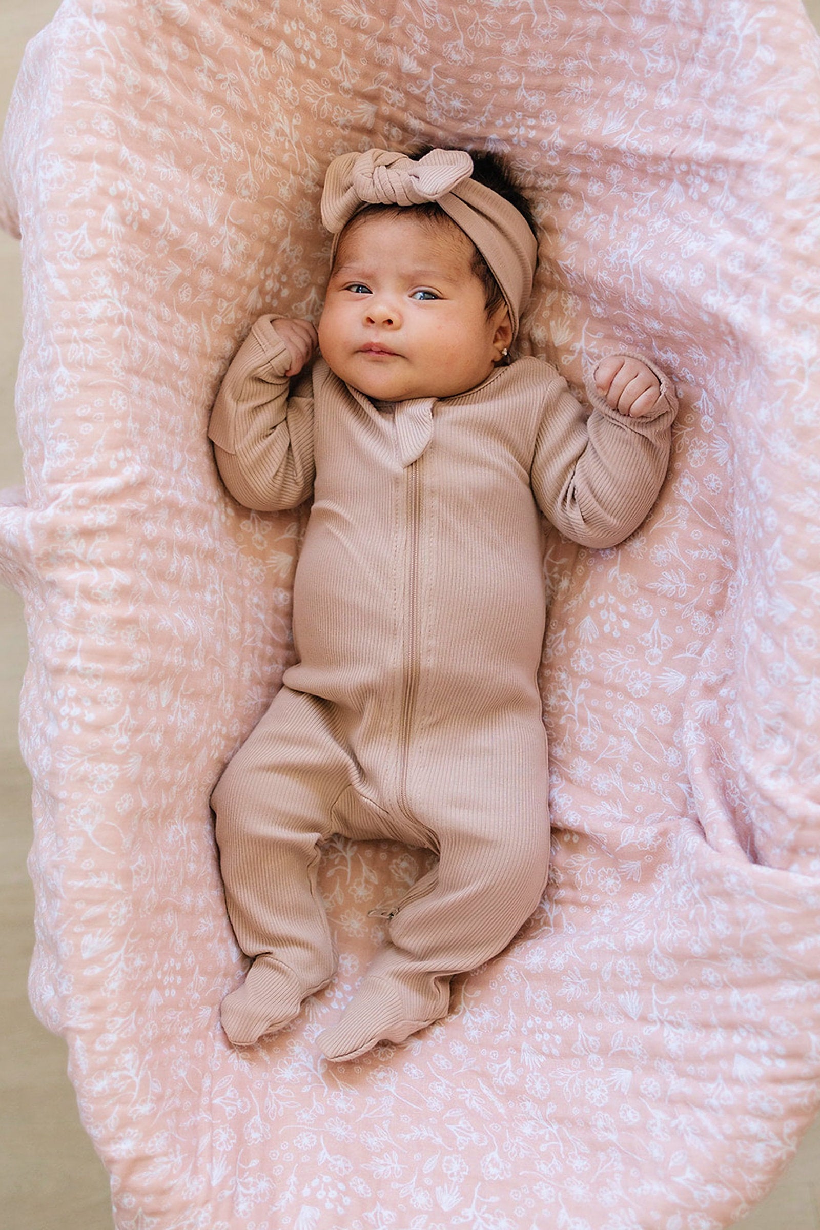 Pale Pink Ribbed Zipper Footed Pajama, Organic Cotton, Baby Essentials
