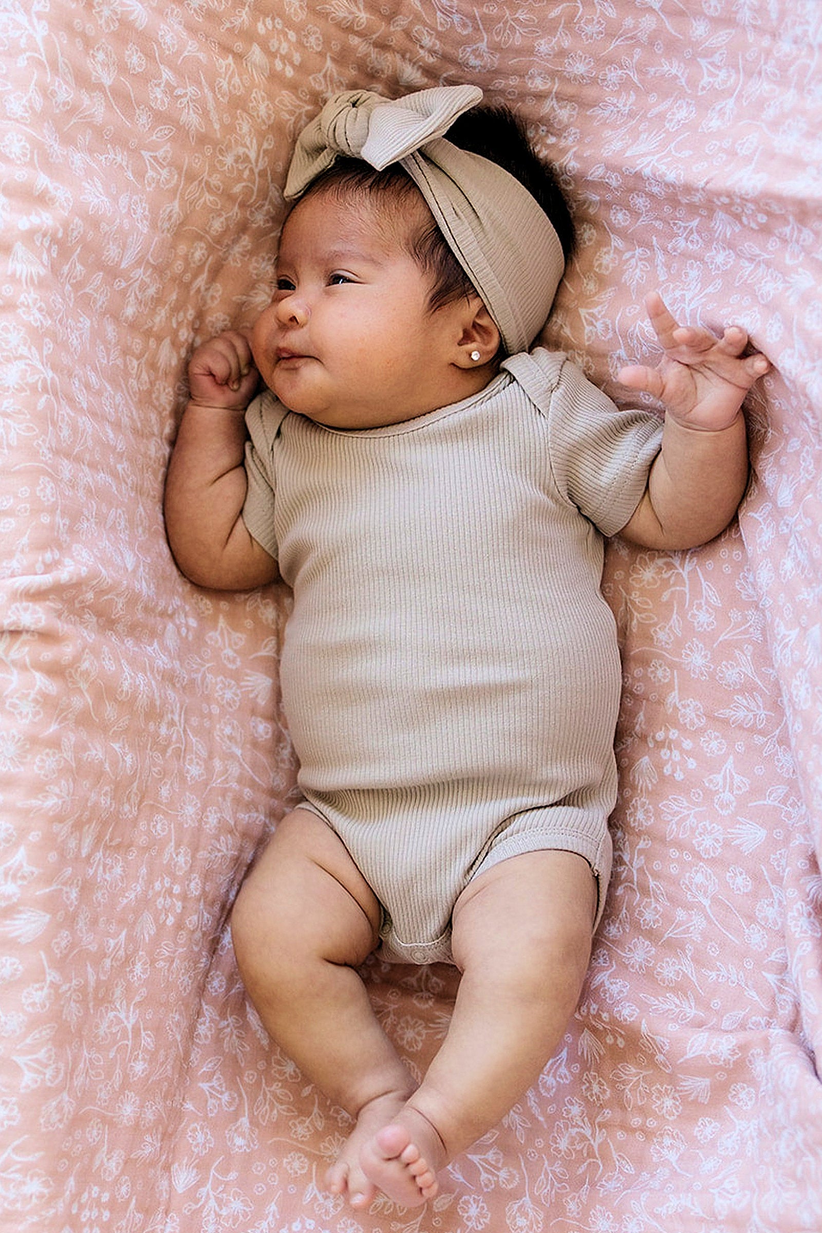 Baby Girl Oatmeal Ribbed Head Wrap, Organic Cotton, Baby