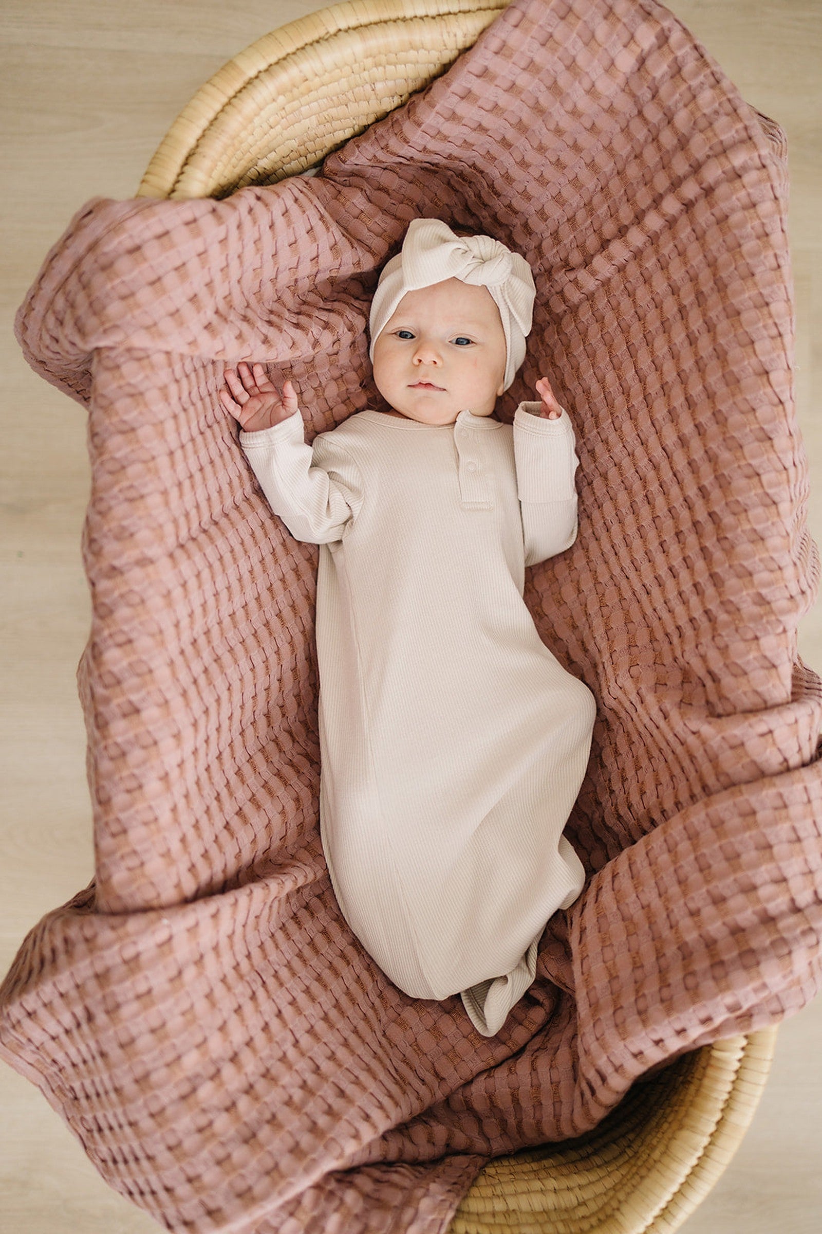 Vanilla Ribbed Knot Gown, Baby Essentials, Organic Cotton