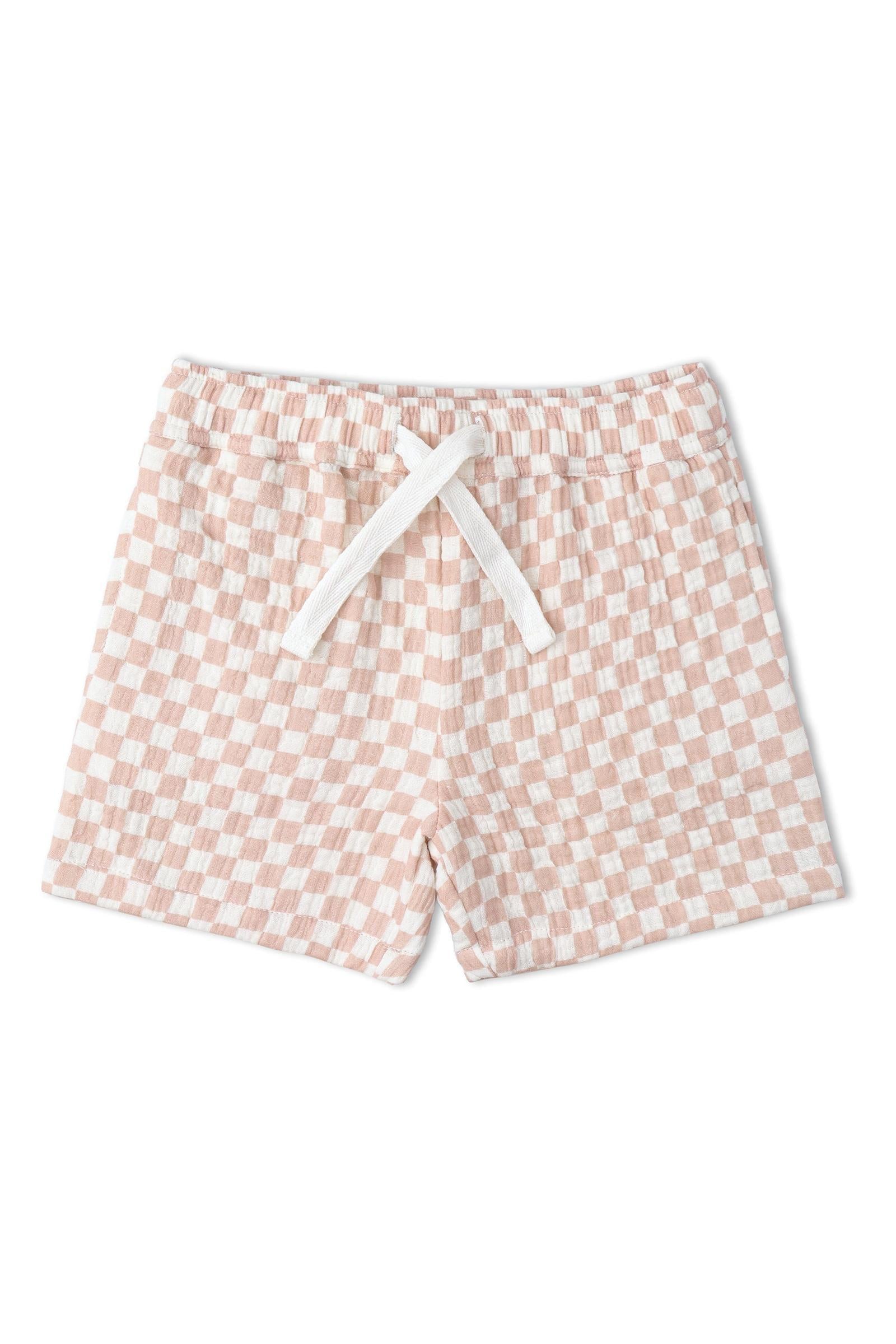 Organic Shirt & Shorts Set - Brick Checks