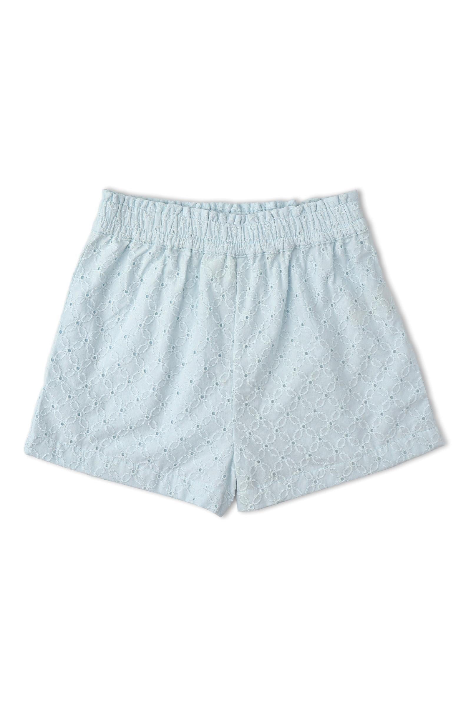 Organic Eyelet Flutter Top And Shorts Set - Light Blue Eyelet