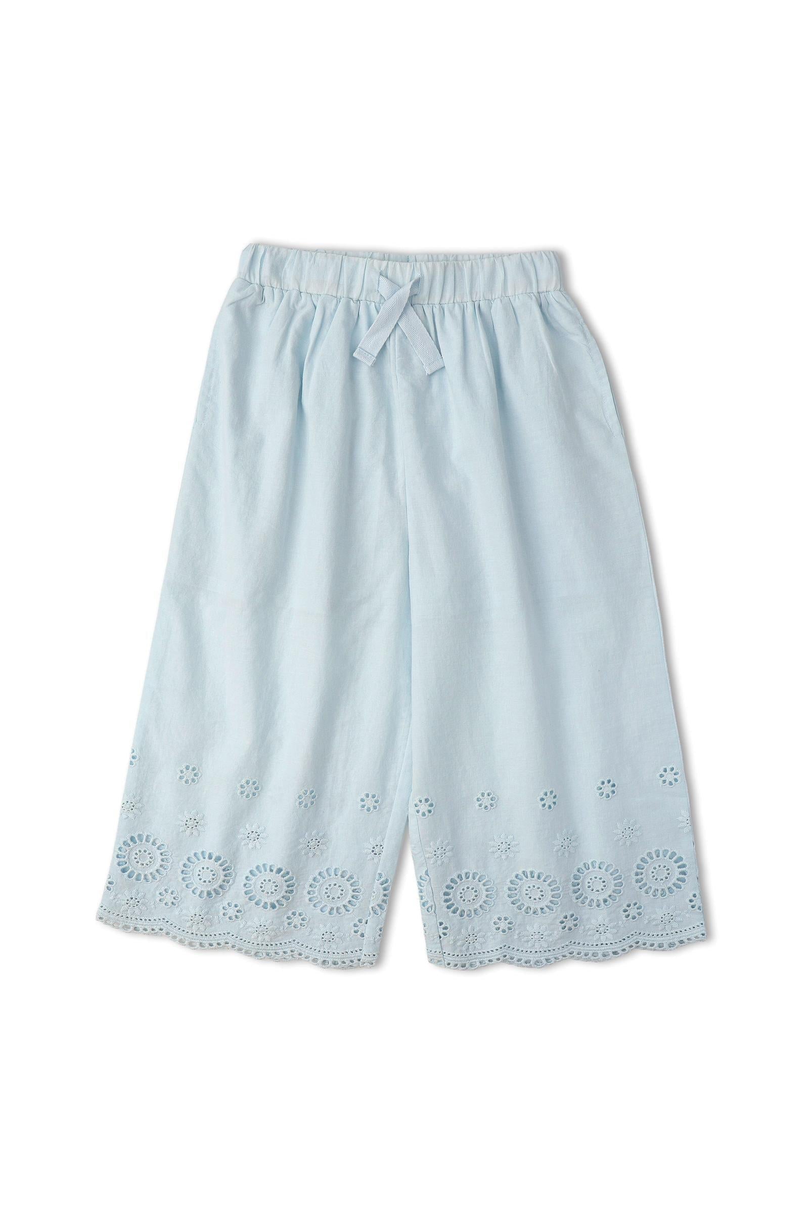 Organic Eyelet Top And Pant Set - Light Blue Eyelet