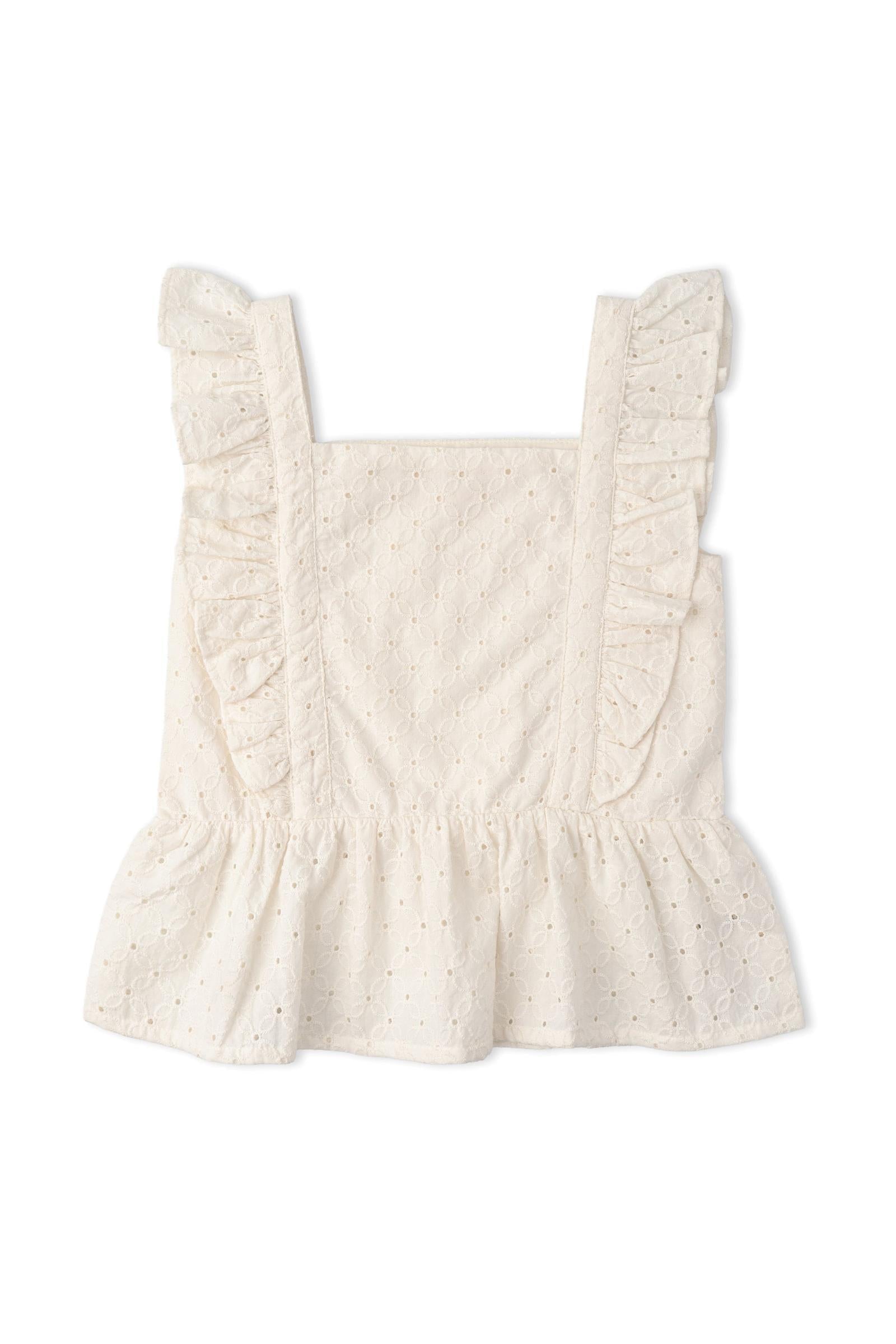 Organic Eyelet Flutter Top And Shorts Set - Ivory Eyelet