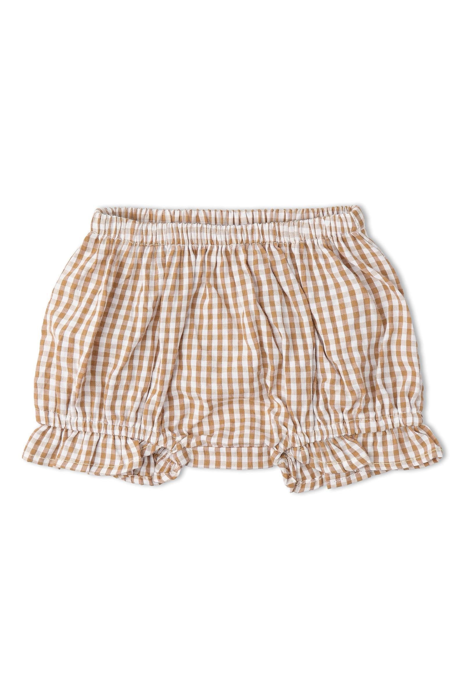 Organic Smocked Top And Bloomer Set - Caramel Check