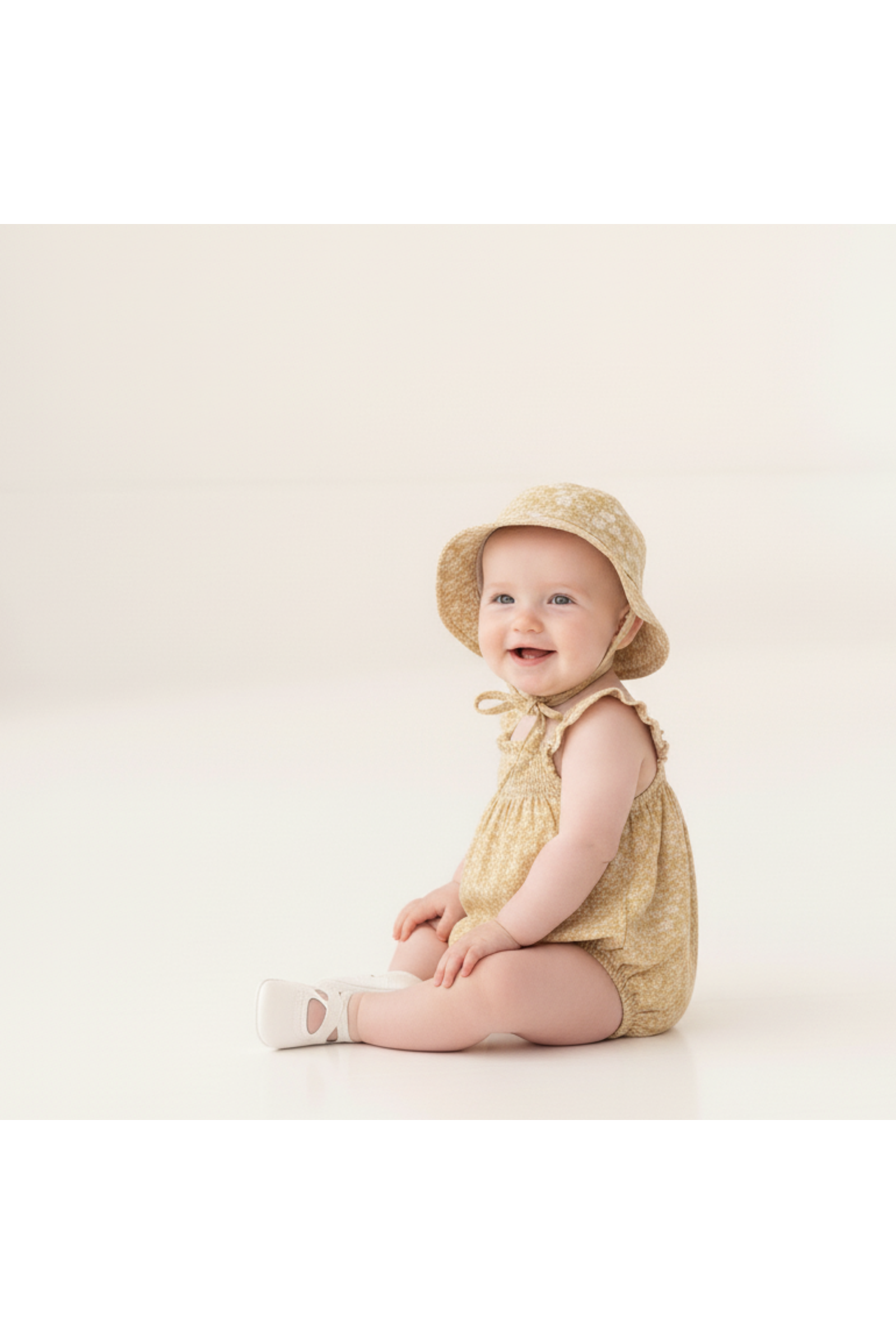 Organic Ruffle Sleeve Bubble Romper - Yellow Blossom