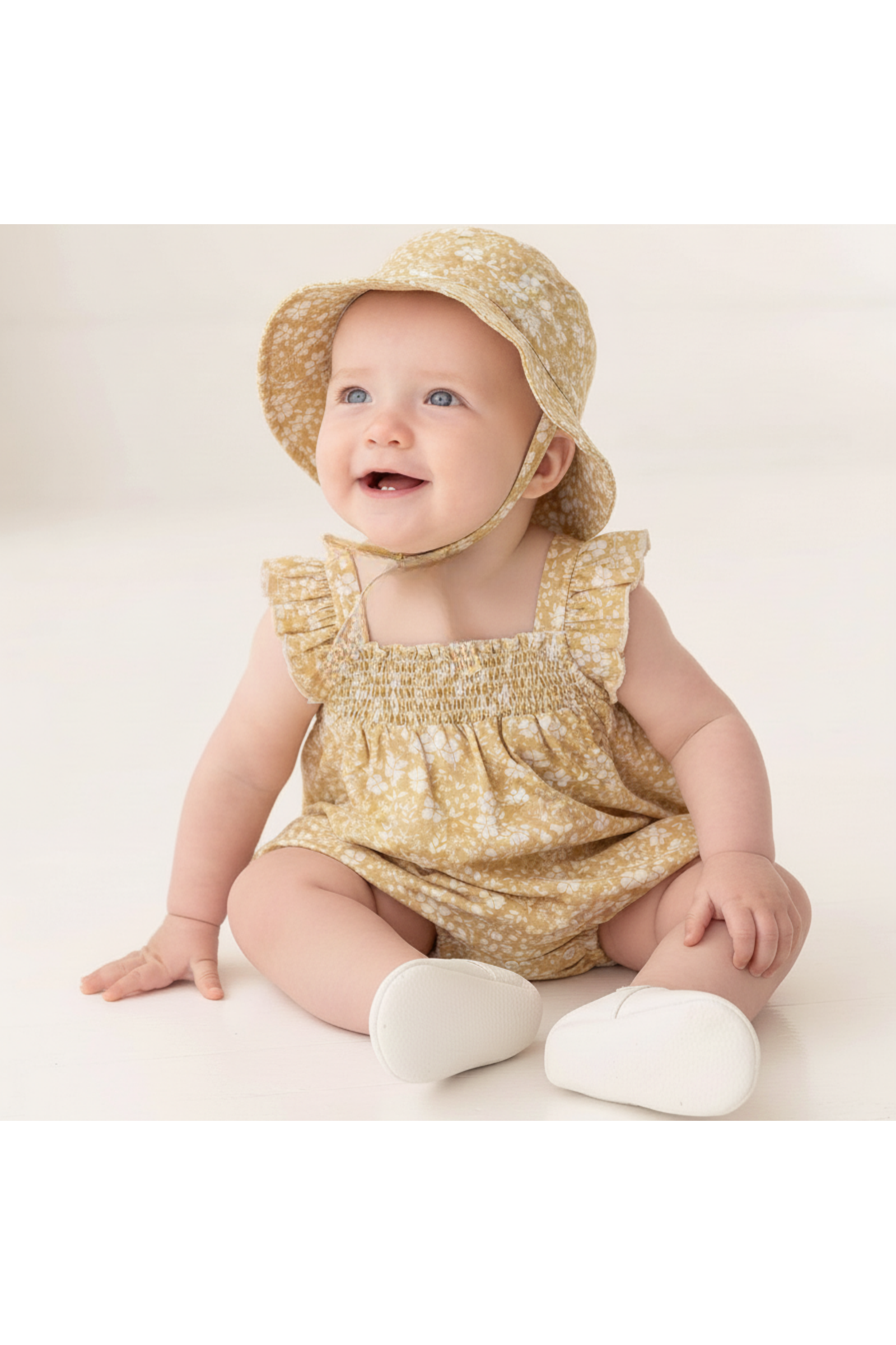Organic Ruffle Sleeve Bubble Romper - Yellow Blossom