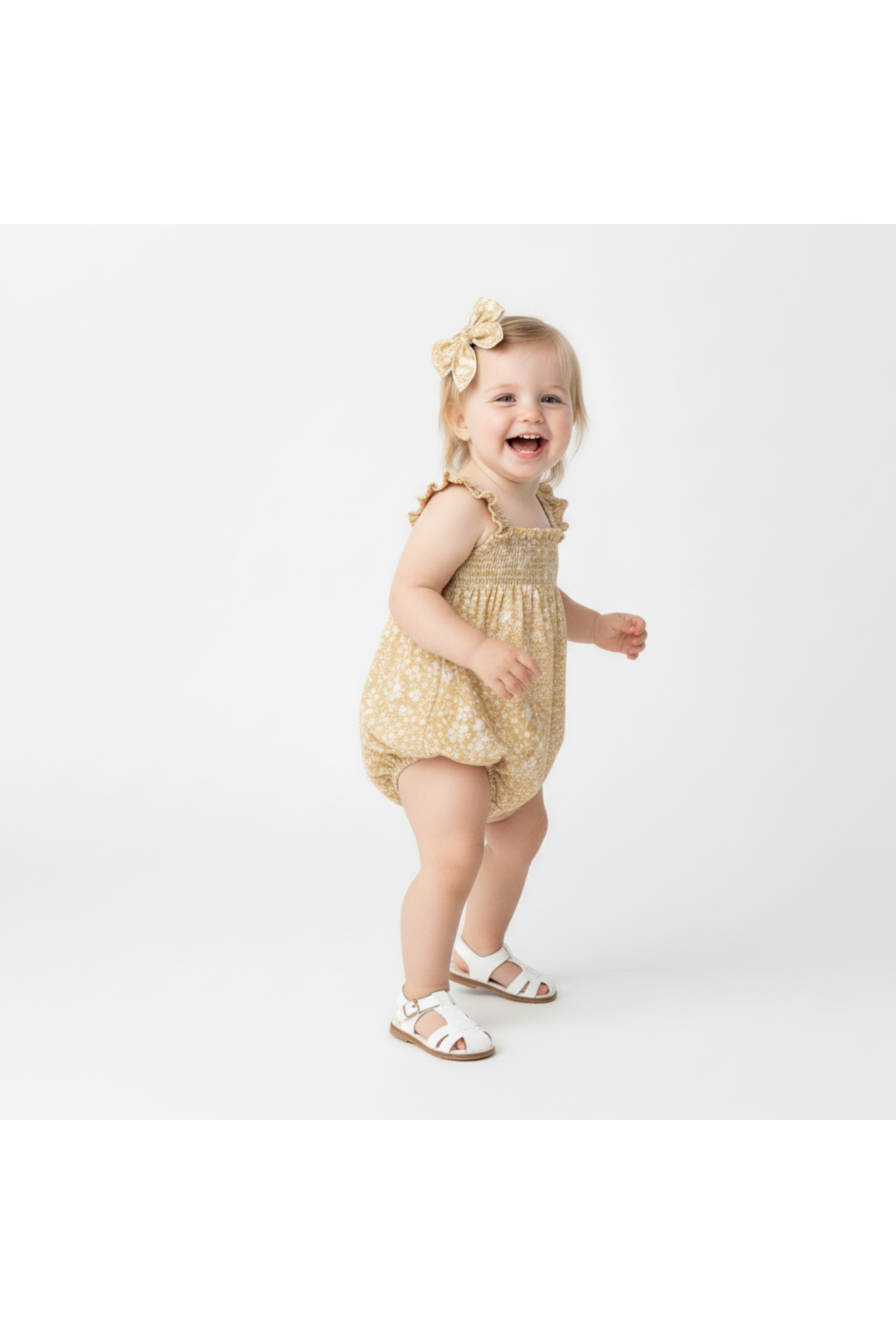 Organic Ruffle Sleeve Bubble Romper - Yellow Blossom