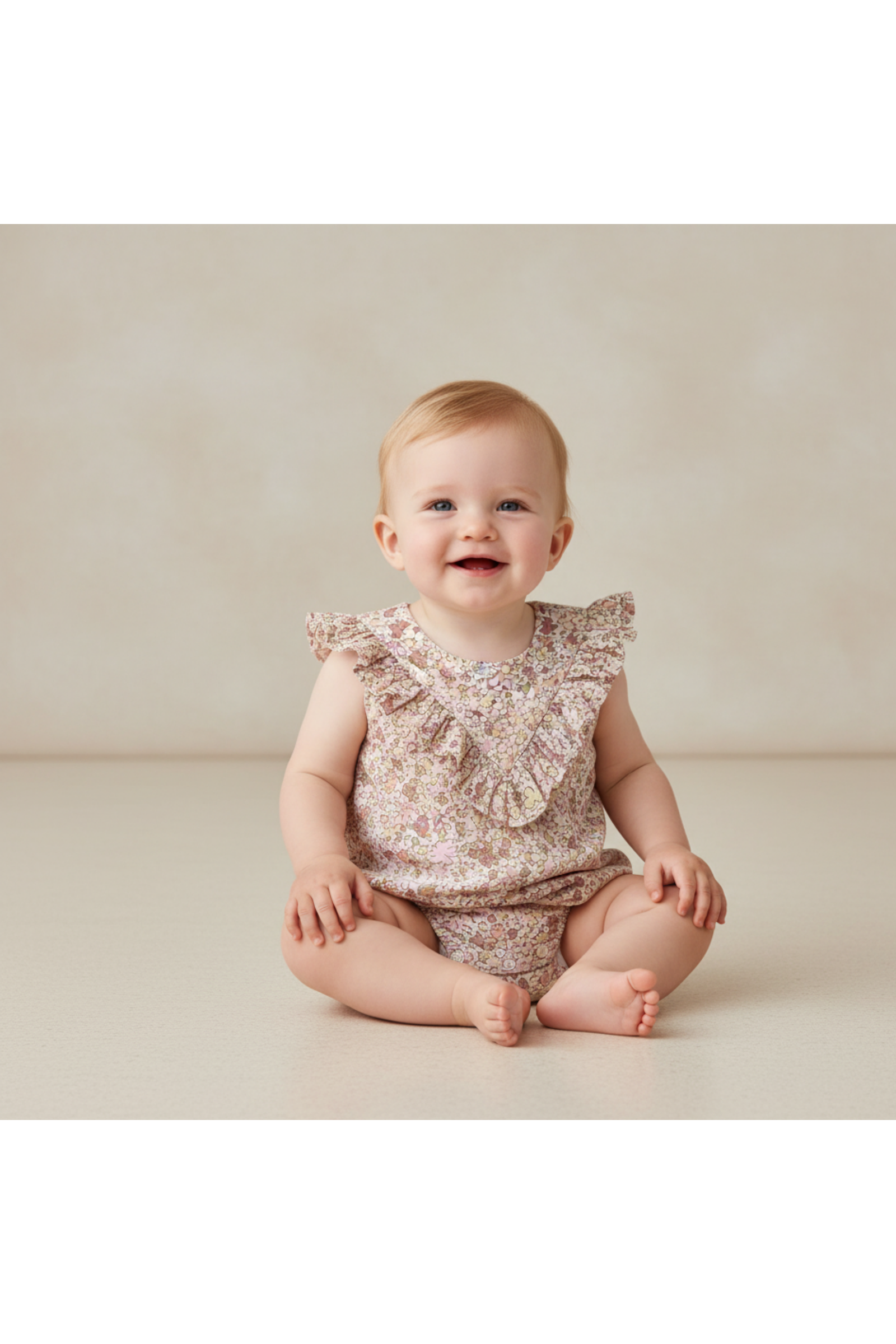 Organic Sleeveless Ruffle Bubble Romper - Pastel Bloom