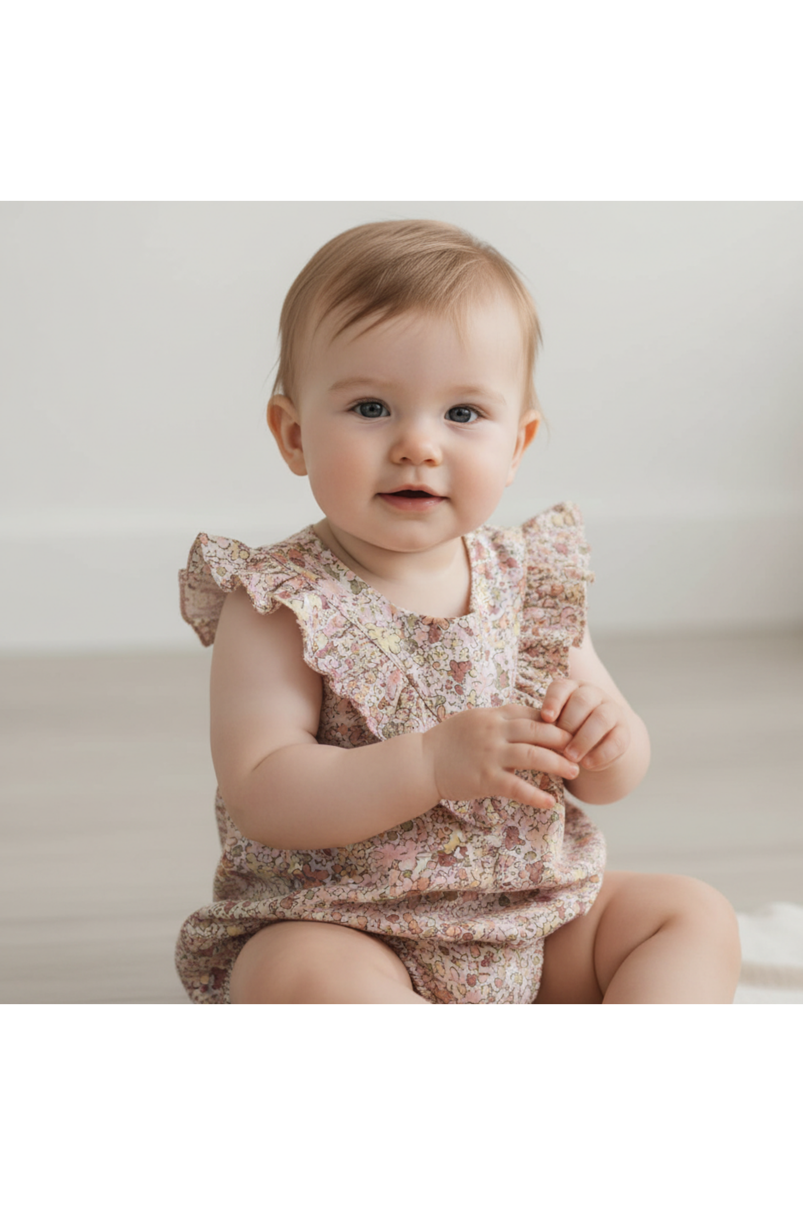 Organic Sleeveless Ruffle Bubble Romper - Pastel Bloom