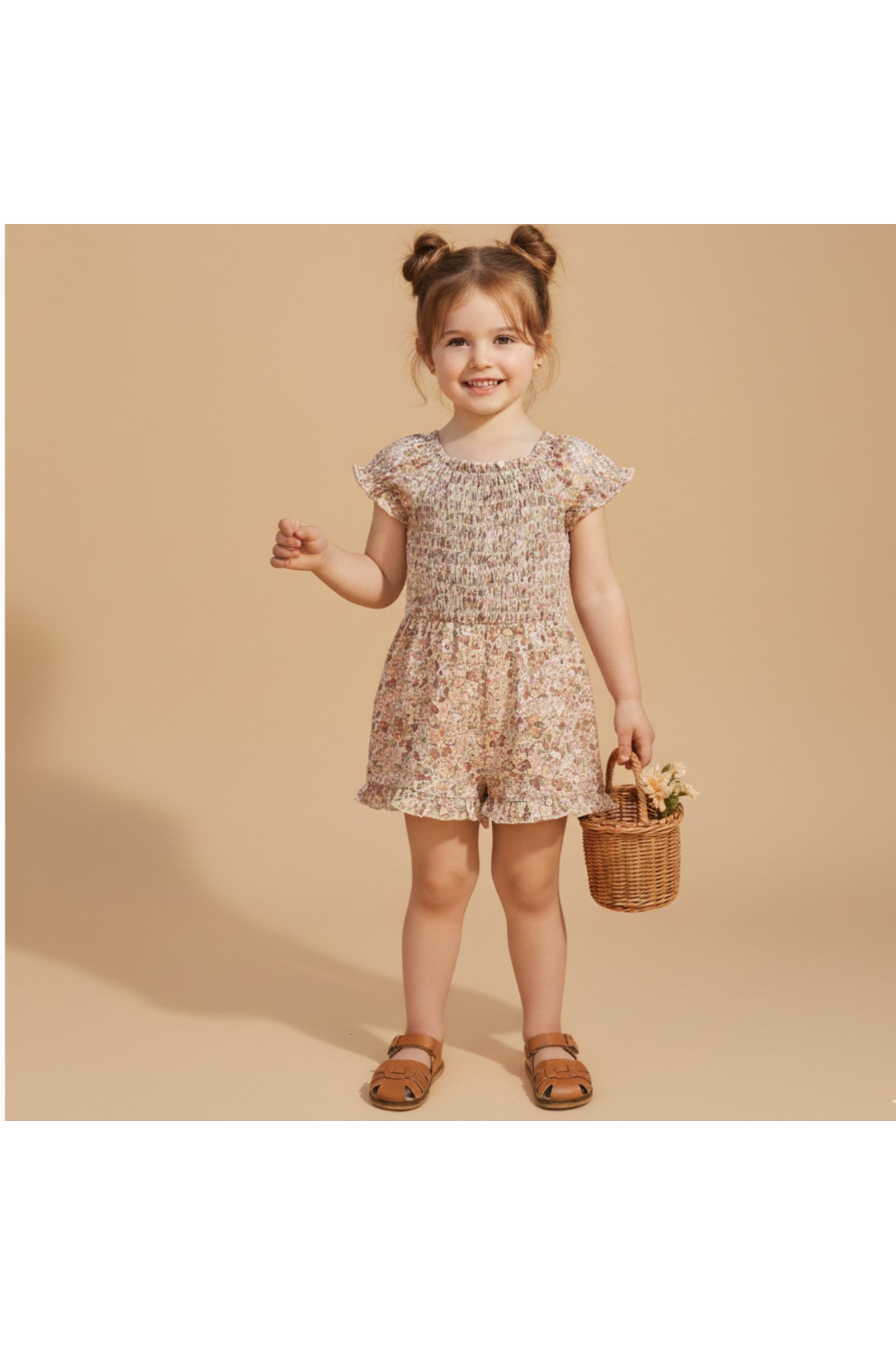Organic Smocked Jumpsuit - Pastel Bloom
