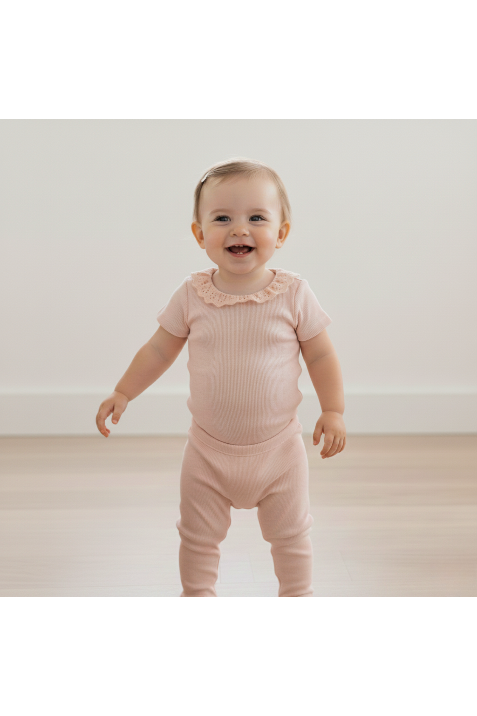 Organic Lace Collar Onesie & Tights Set - Blush