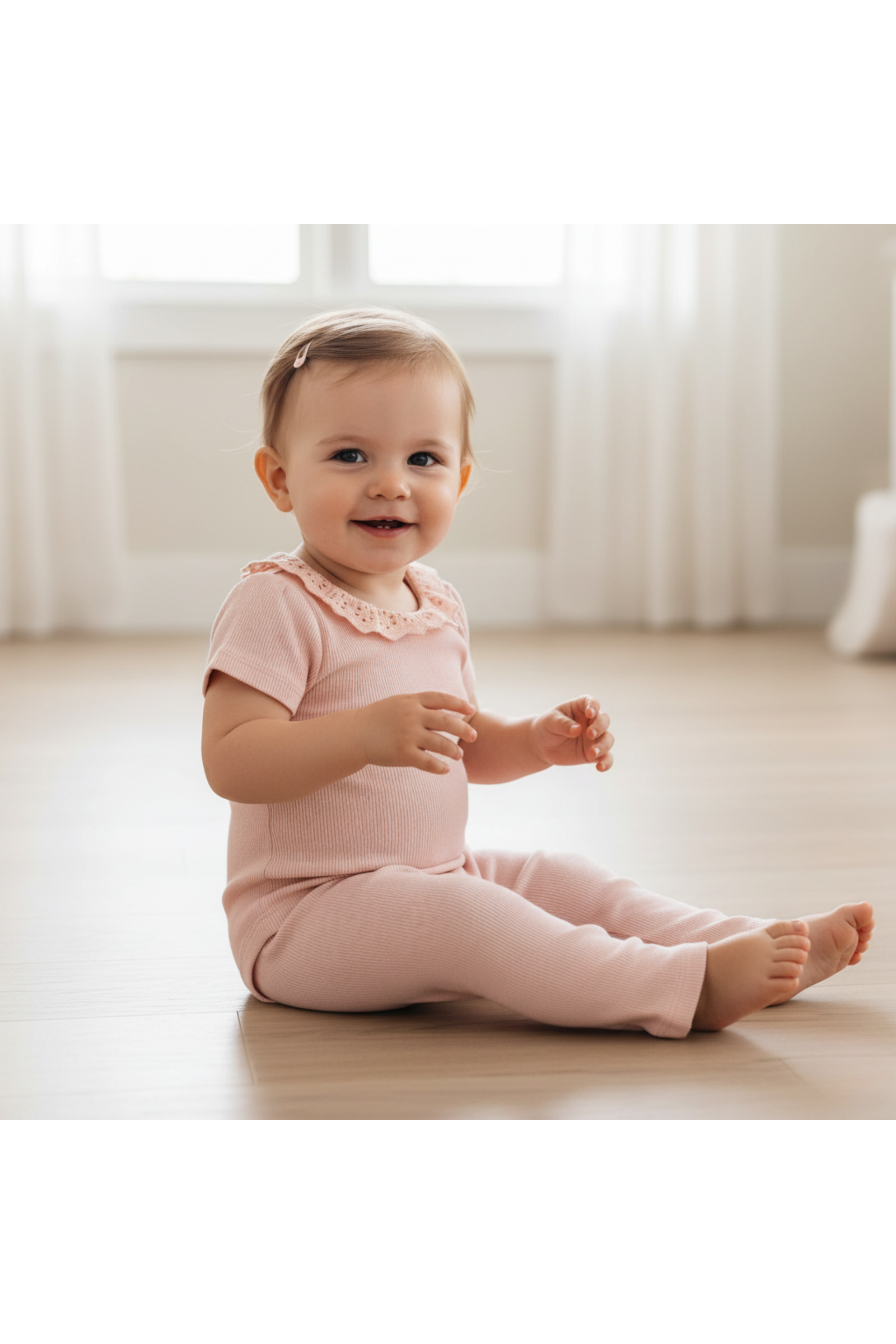 Organic Lace Collar Onesie & Tights Set - Blush