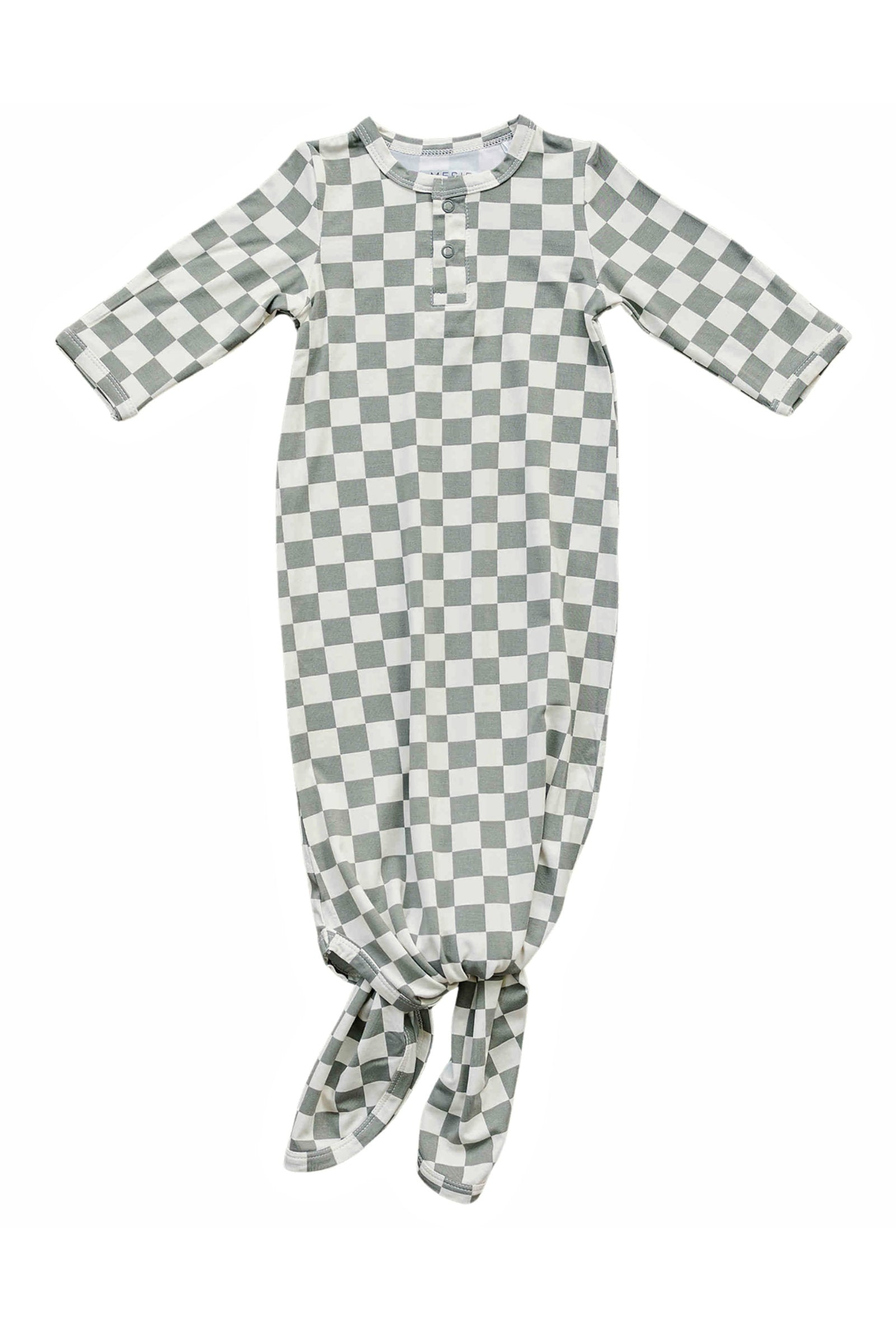 Light Green Checkered Knot Gown, Bamboo, Baby Essentials