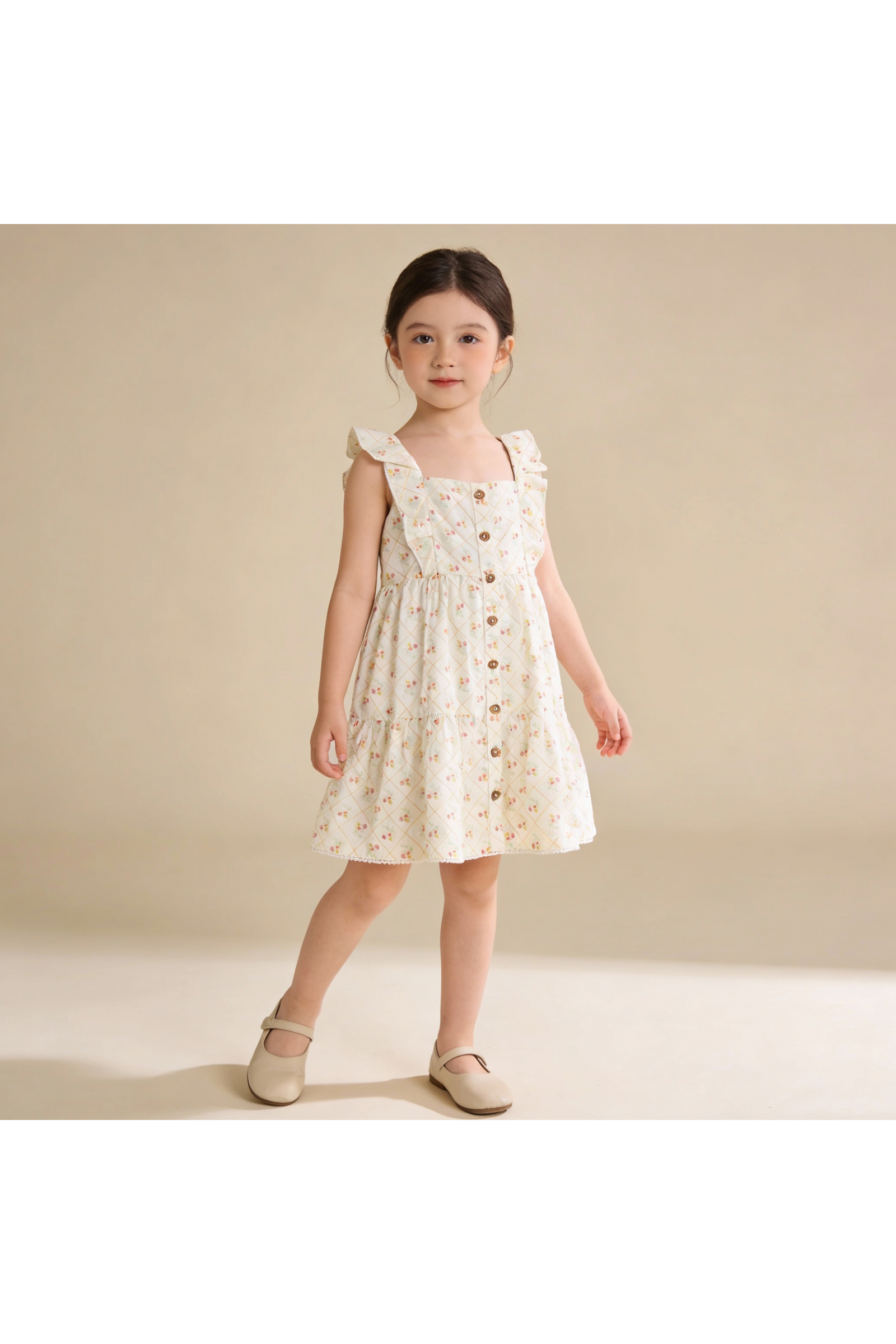 Organic Flutter Buttoned Tiered Dress - Spring Weave