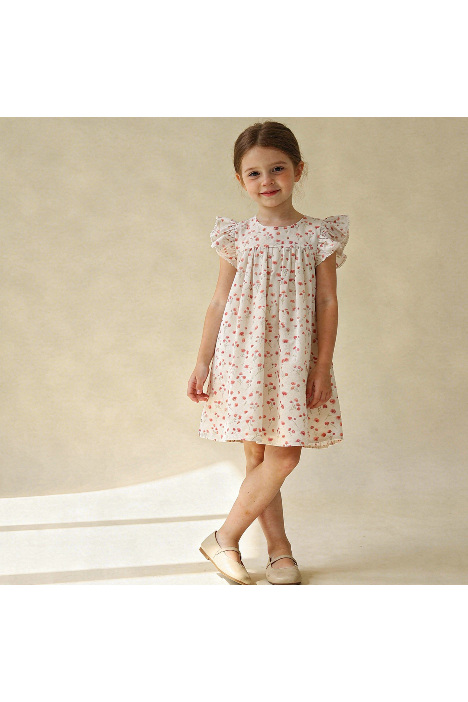 Organic Short Sleeve Flutter Dress - Pink  Bloom