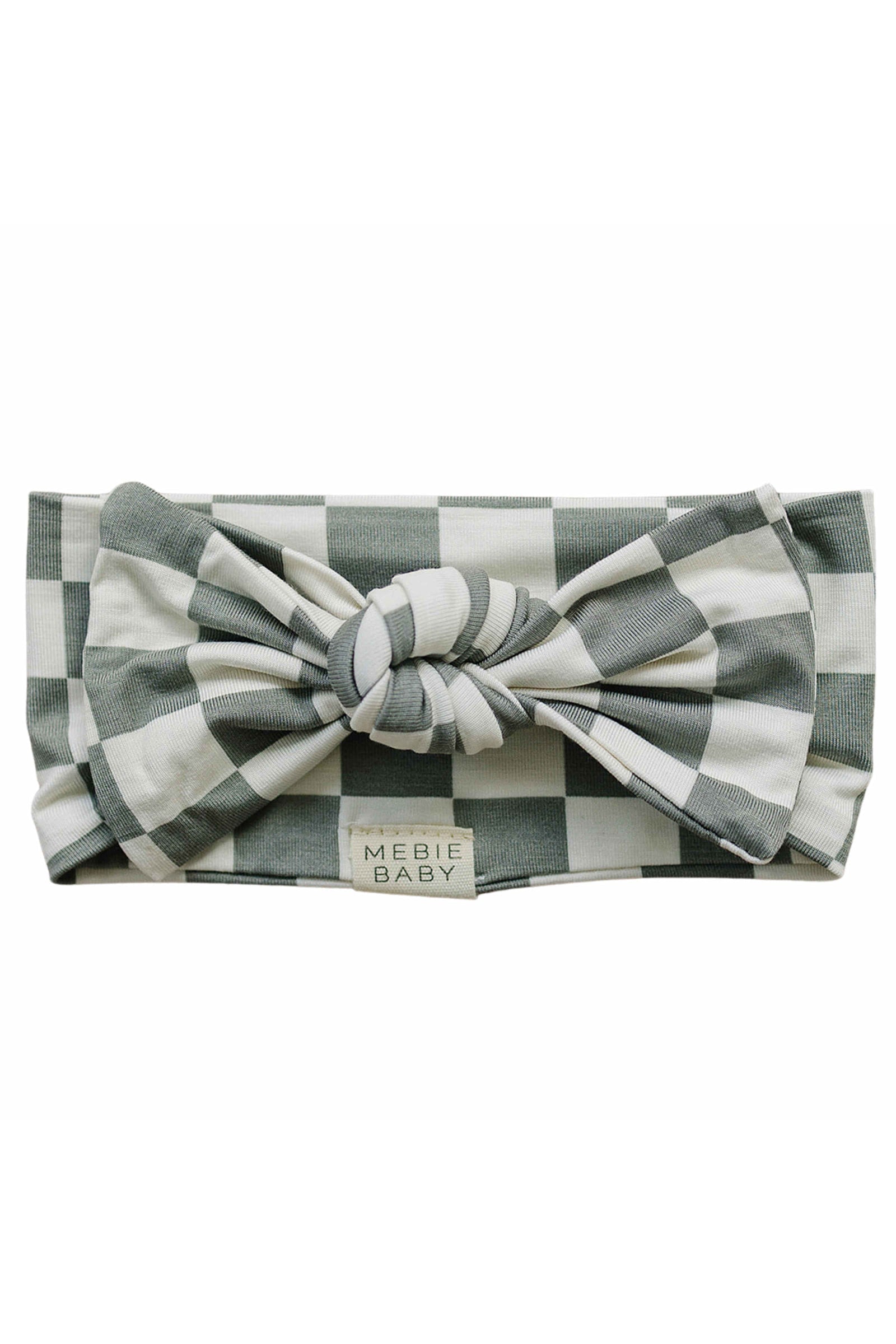 Baby Girl Light Green Checkered Head Wrap, Bamboo, Baby